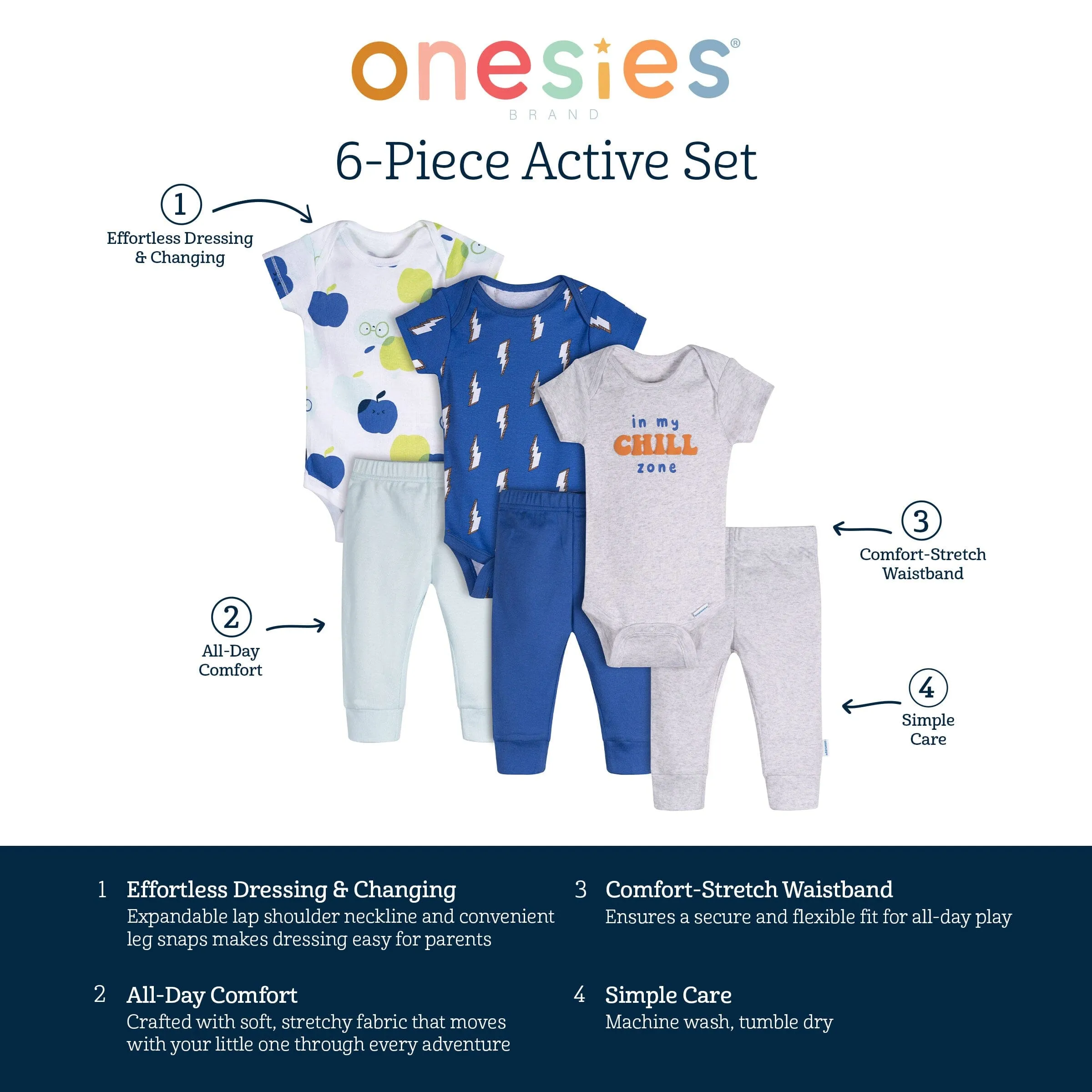 6-Piece Baby Boys Chill Zone Onesies® and Active Pant Set