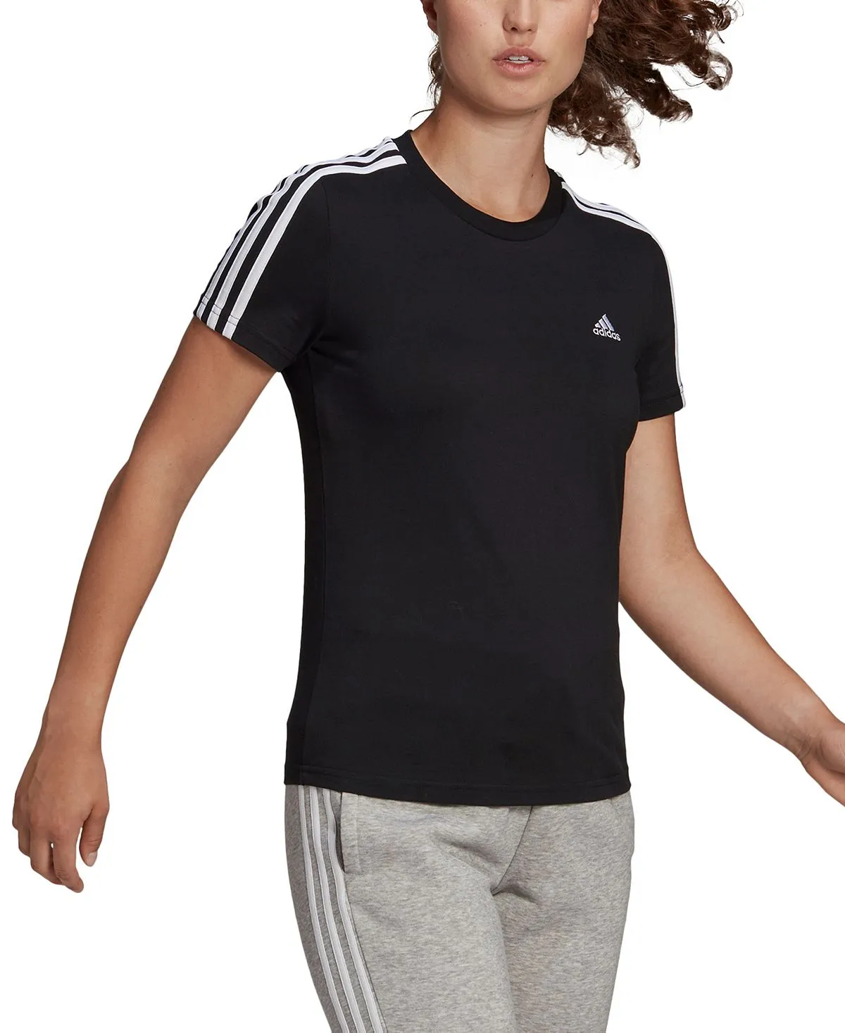 adidas essentials women's 3 stripes cotton t-shirt black