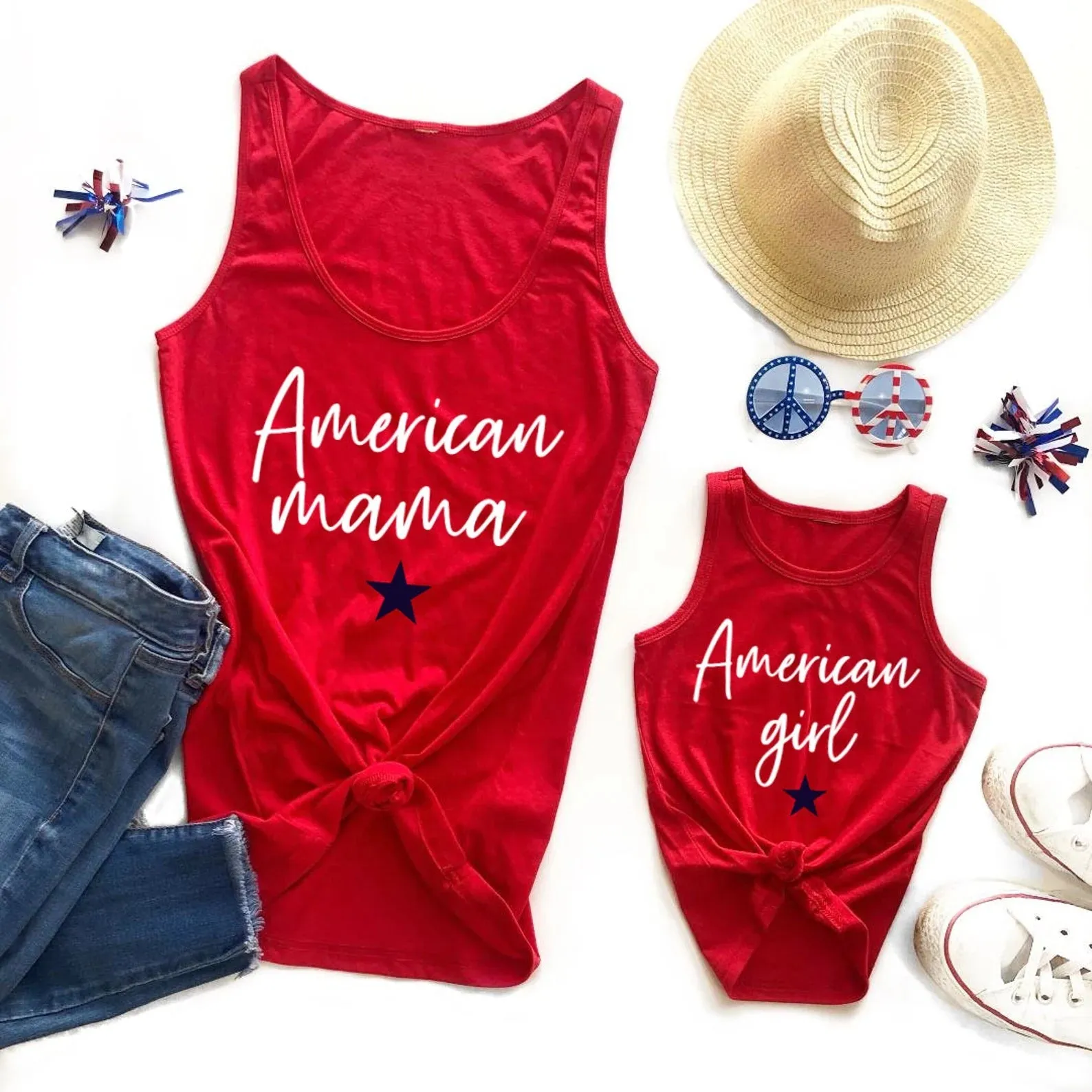 American Mama Matching Red Tanks