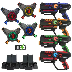 ArmoGear Rechargeable Laser Tag | Laser Tag Guns & Vests Set of 4 with Digital LED Score