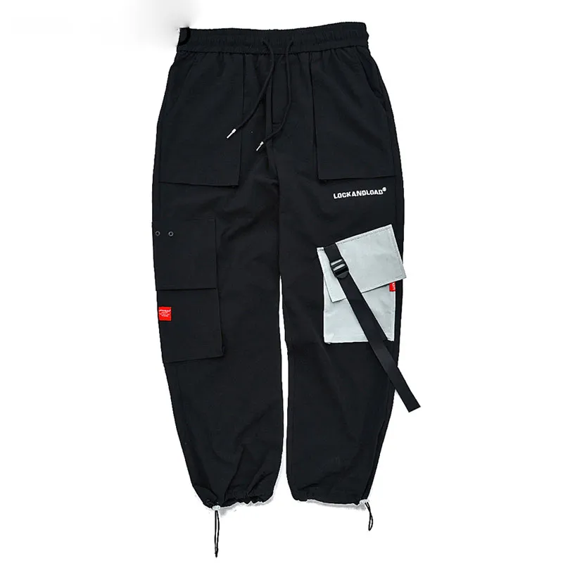 Black in Contrast Pocket Cargo Streetwear Hip Hop Men Pant