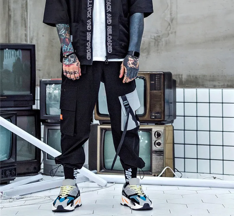 Black in Contrast Pocket Cargo Streetwear Hip Hop Men Pant