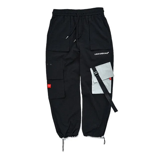 Black in Contrast Pocket Cargo Streetwear Hip Hop Men Pant