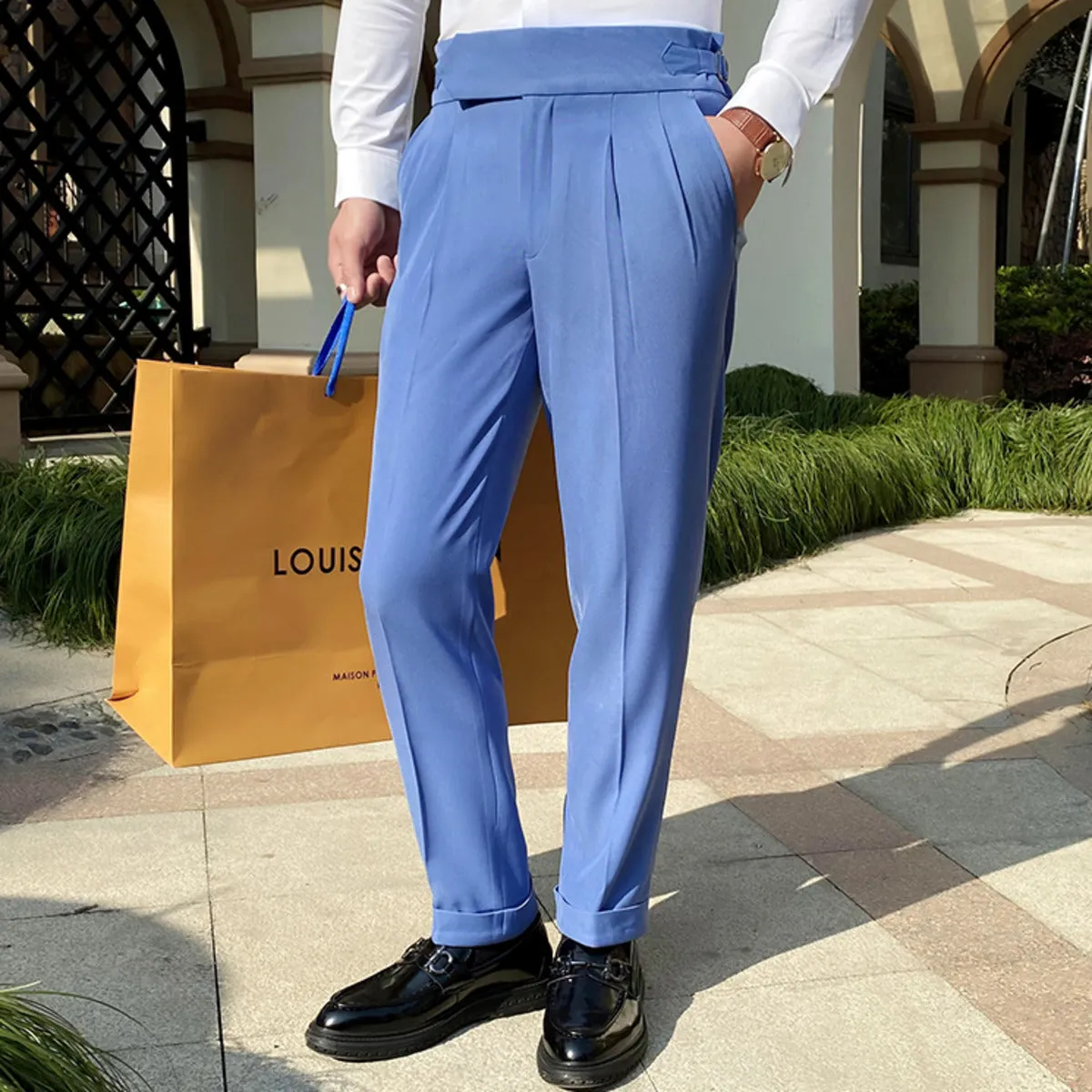 Blue Italian High Waist Slim Fit Pants