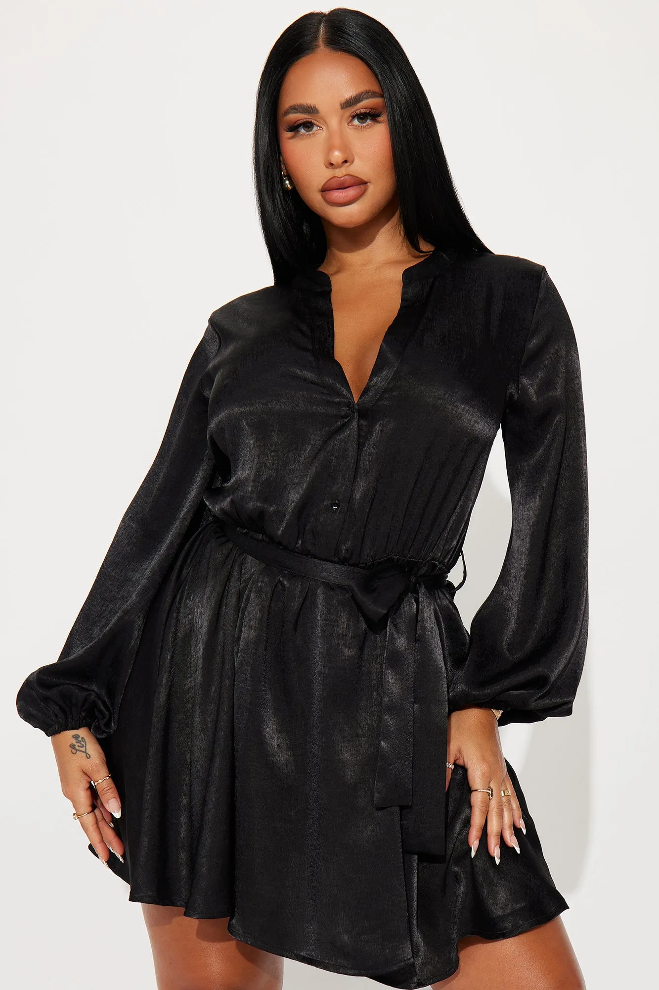 Boardroom Beauty Mini Shirt Dress - Black