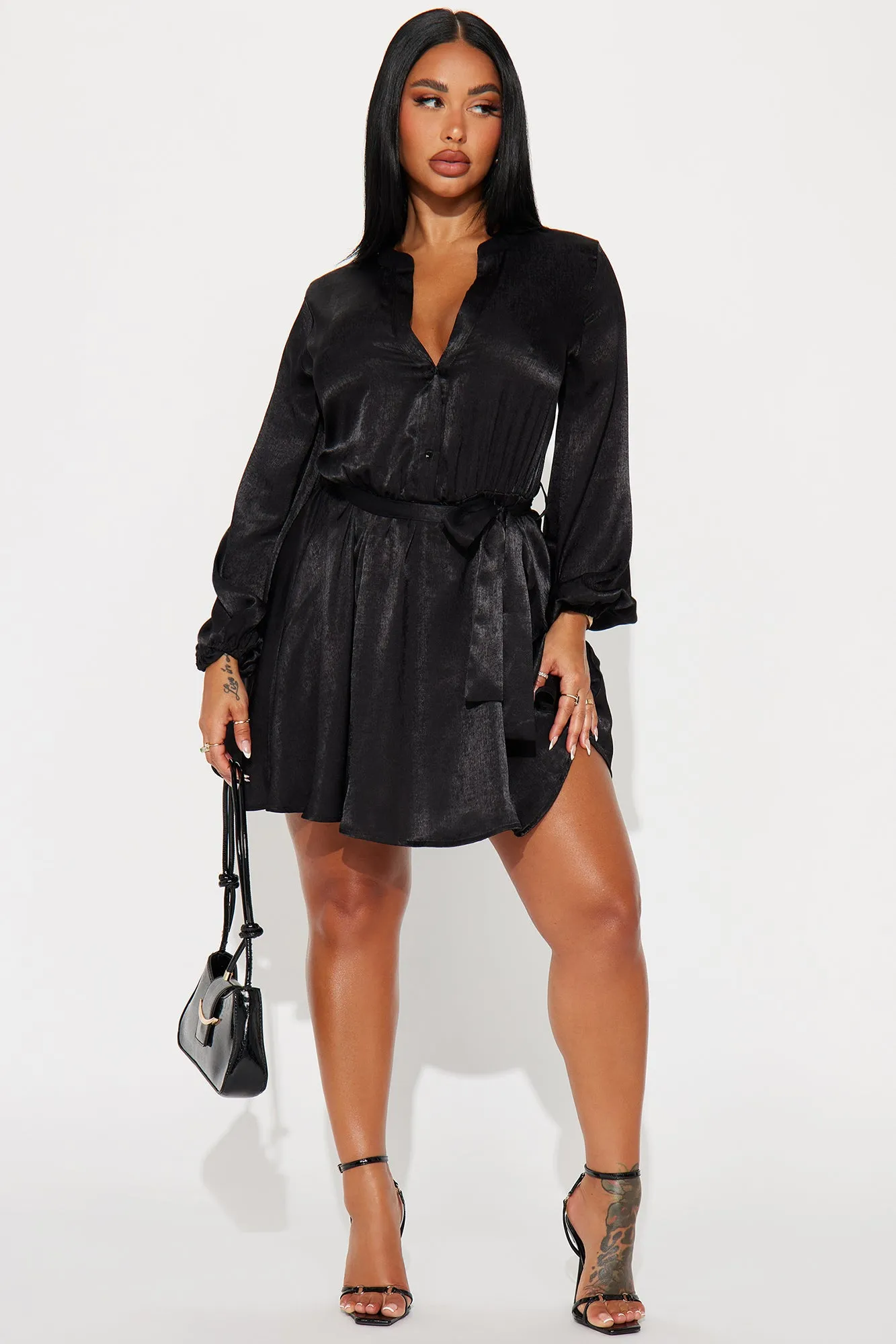 Boardroom Beauty Mini Shirt Dress - Black