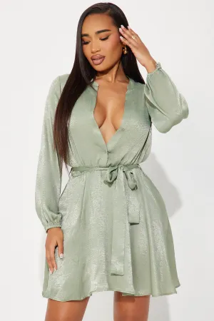 Boardroom Beauty Mini Shirt Dress - Sage