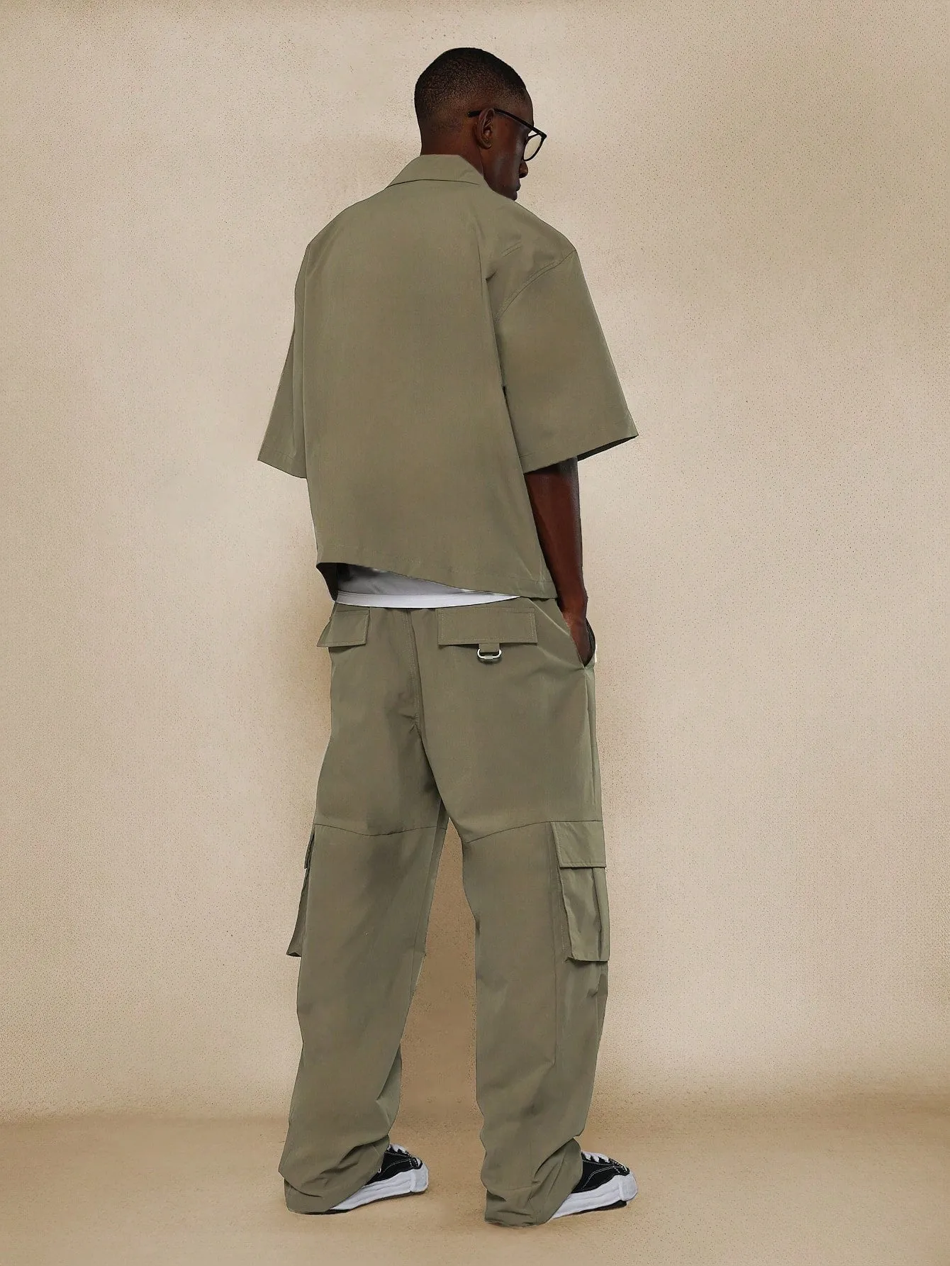 Boxy Nylon Zip-Up Shirt And Loose Fit Nylon Cargo Pant 2 Piece Set