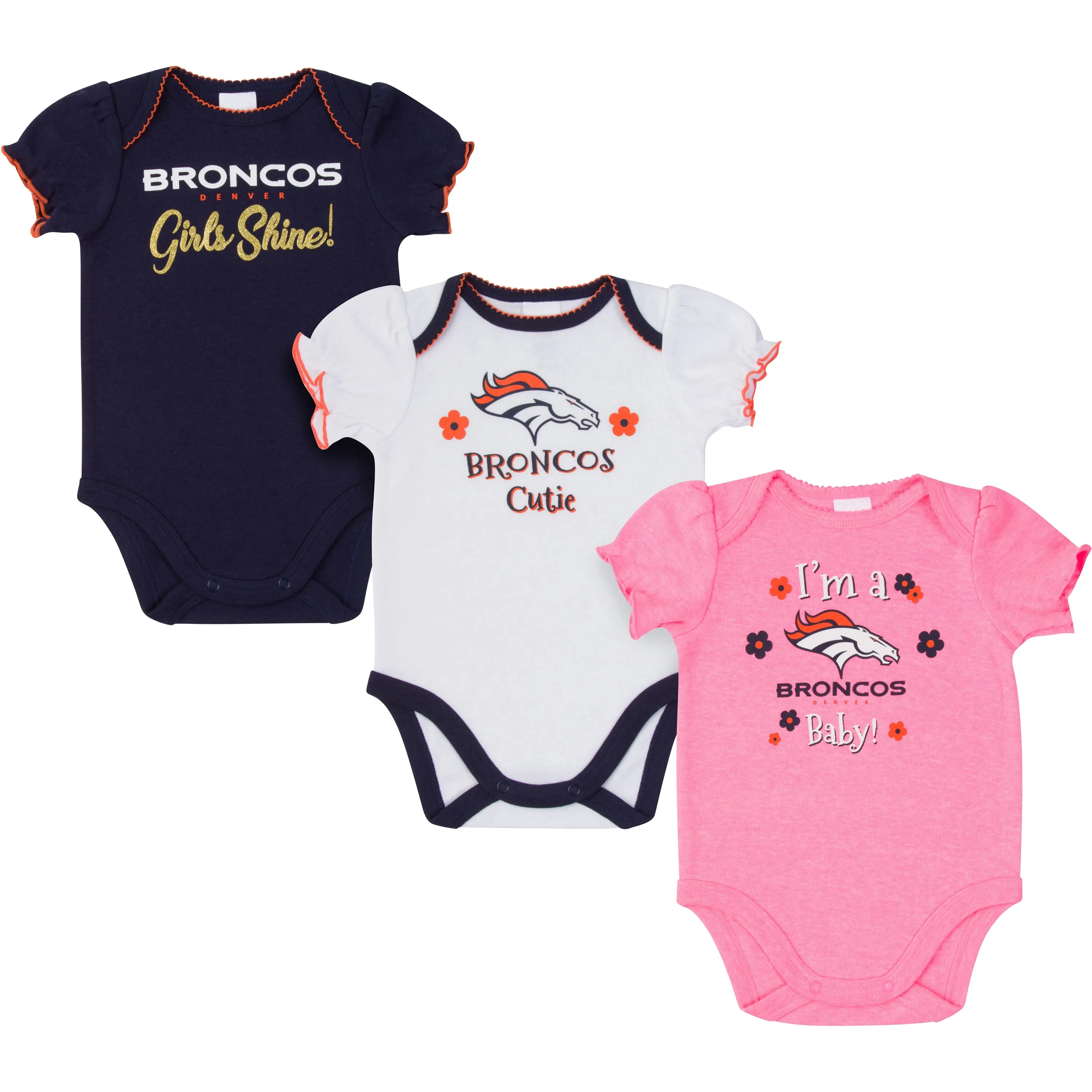 Broncos Girls Shine 3 Pack Short Sleeved Onesies