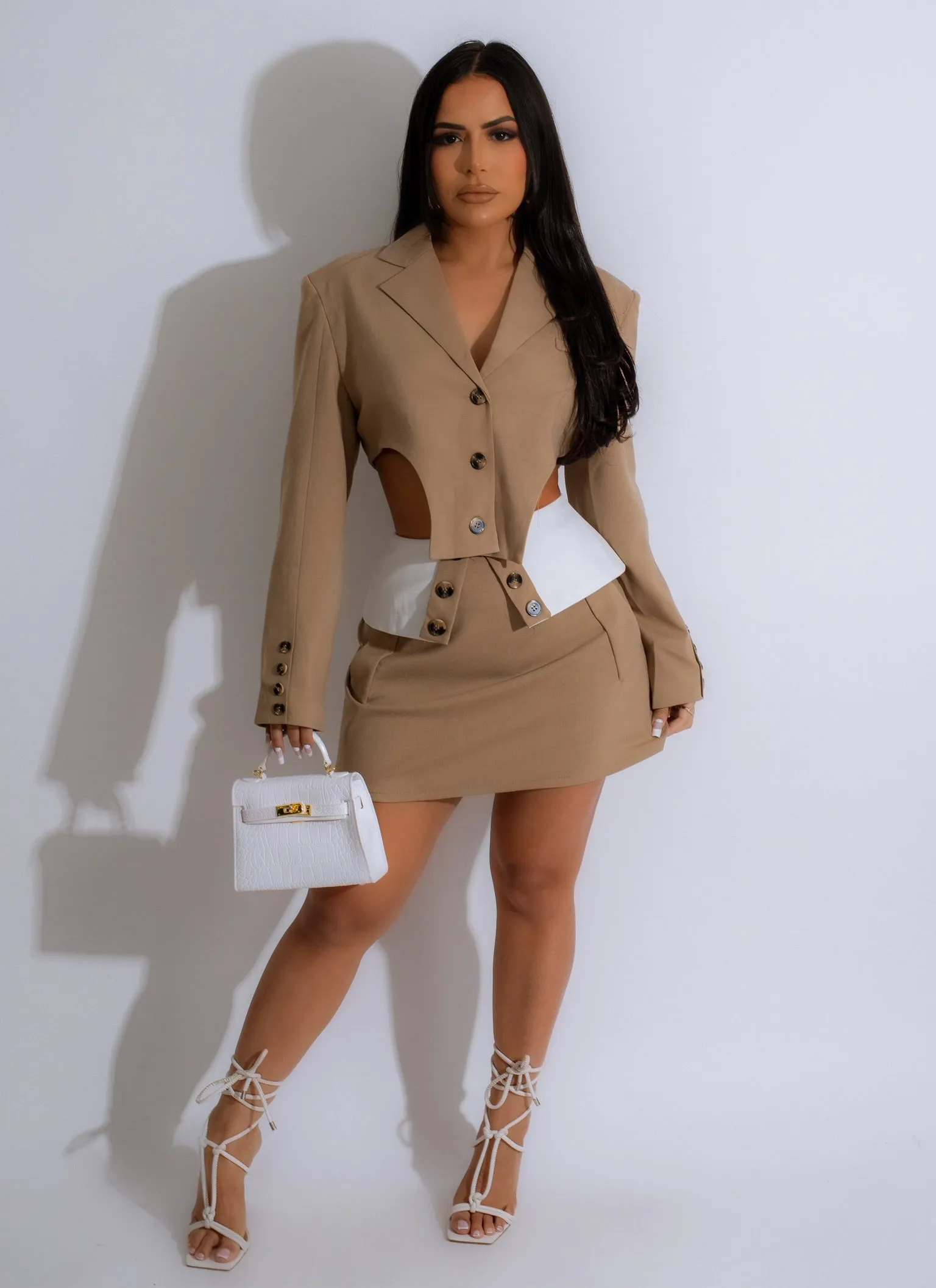 Business Talk Skirt Set Nude