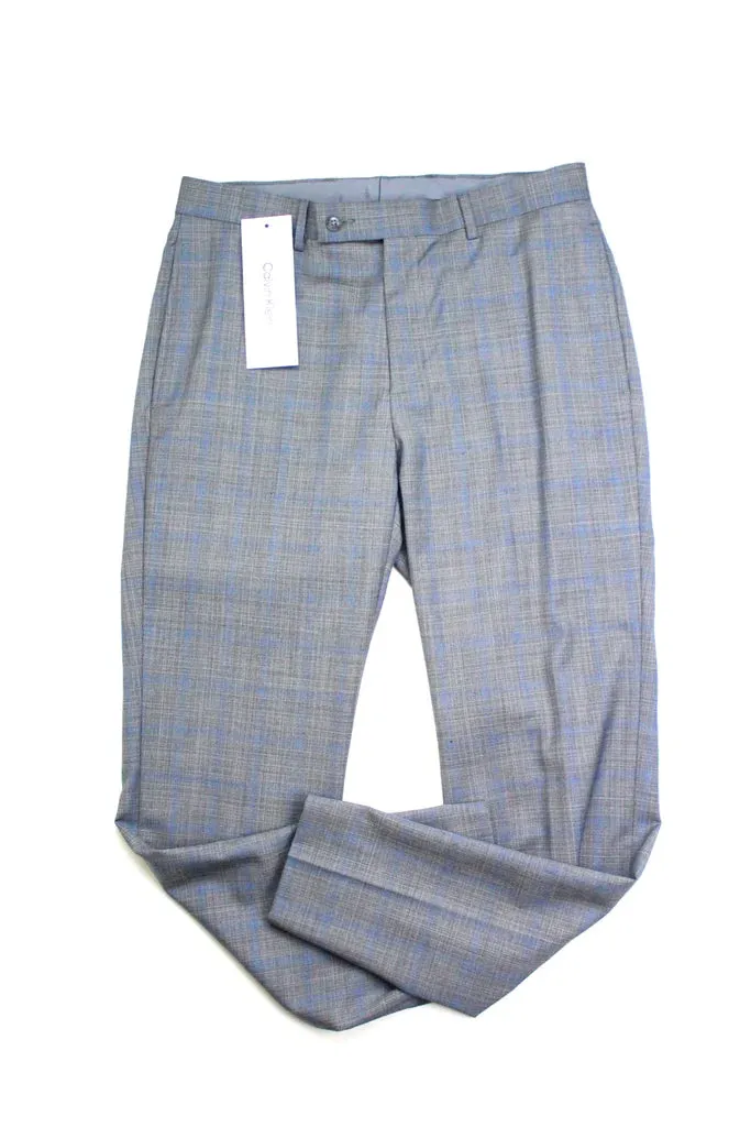 Calvin Klein Mens Slim-Fit Plaid Suit Separate Pants, Size 44WX30L/Grey