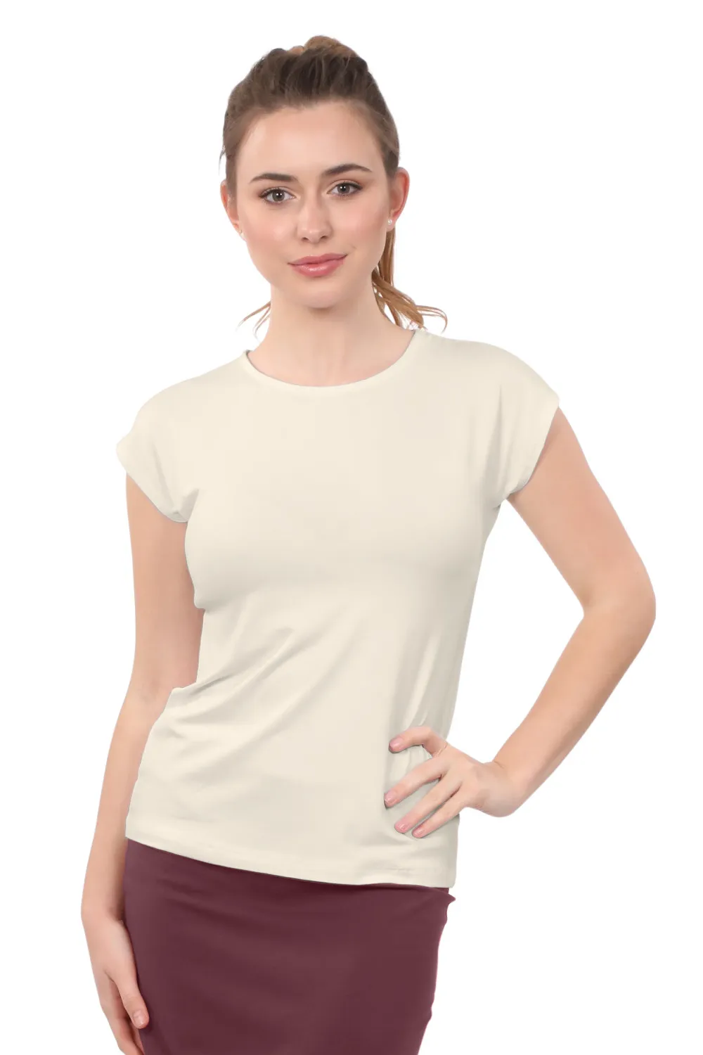 Cap Sleeve Layering Tee Style 1296 in Black or White