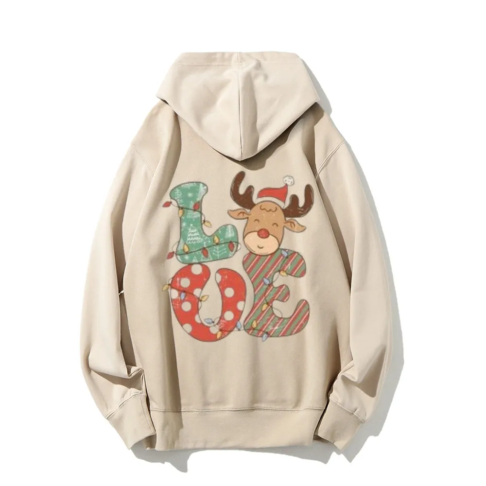 Christmas Letter Love Graphic Pullover With Kangaroo Pocket Hoodies