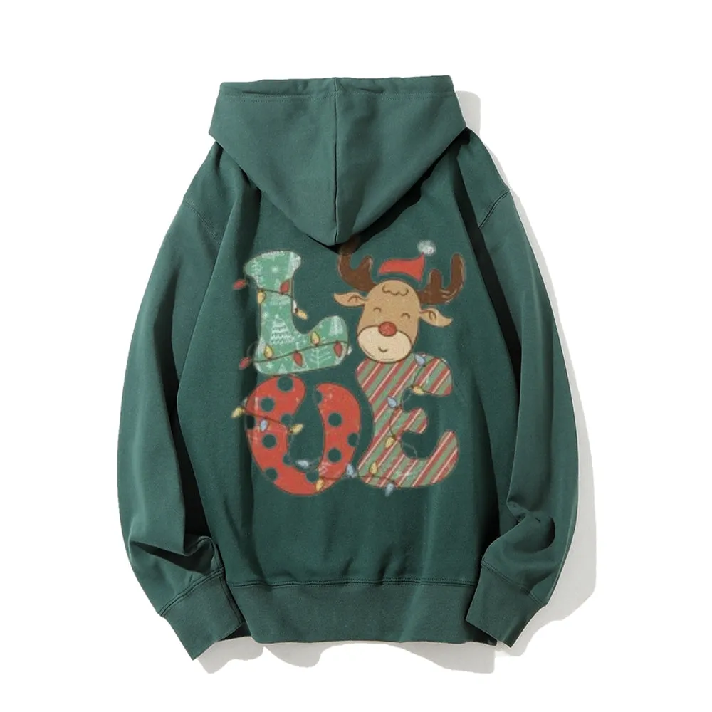 Christmas Letter Love Graphic Pullover With Kangaroo Pocket Hoodies