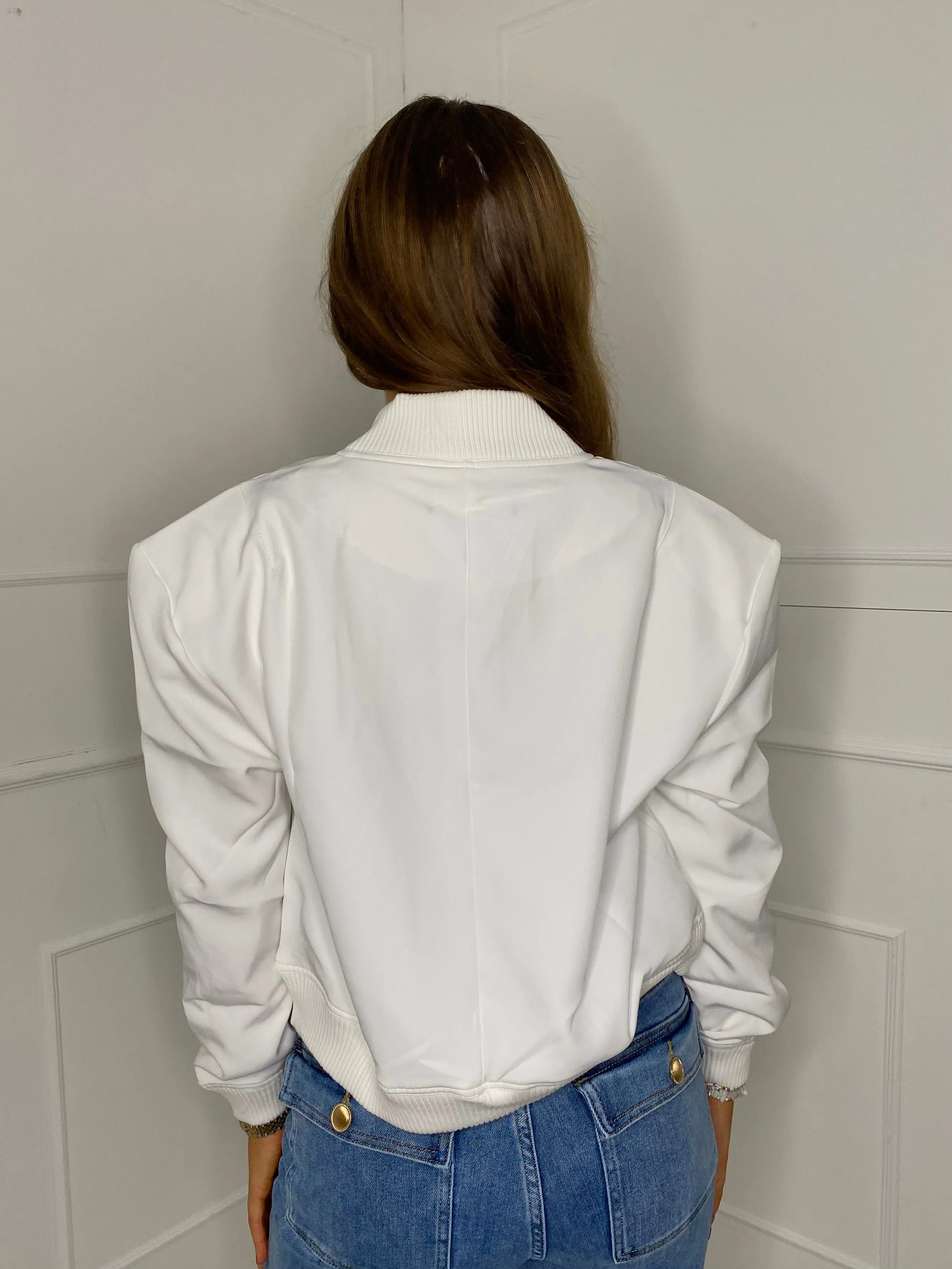 Cropped Pocket Detail Bomber Jacket - White