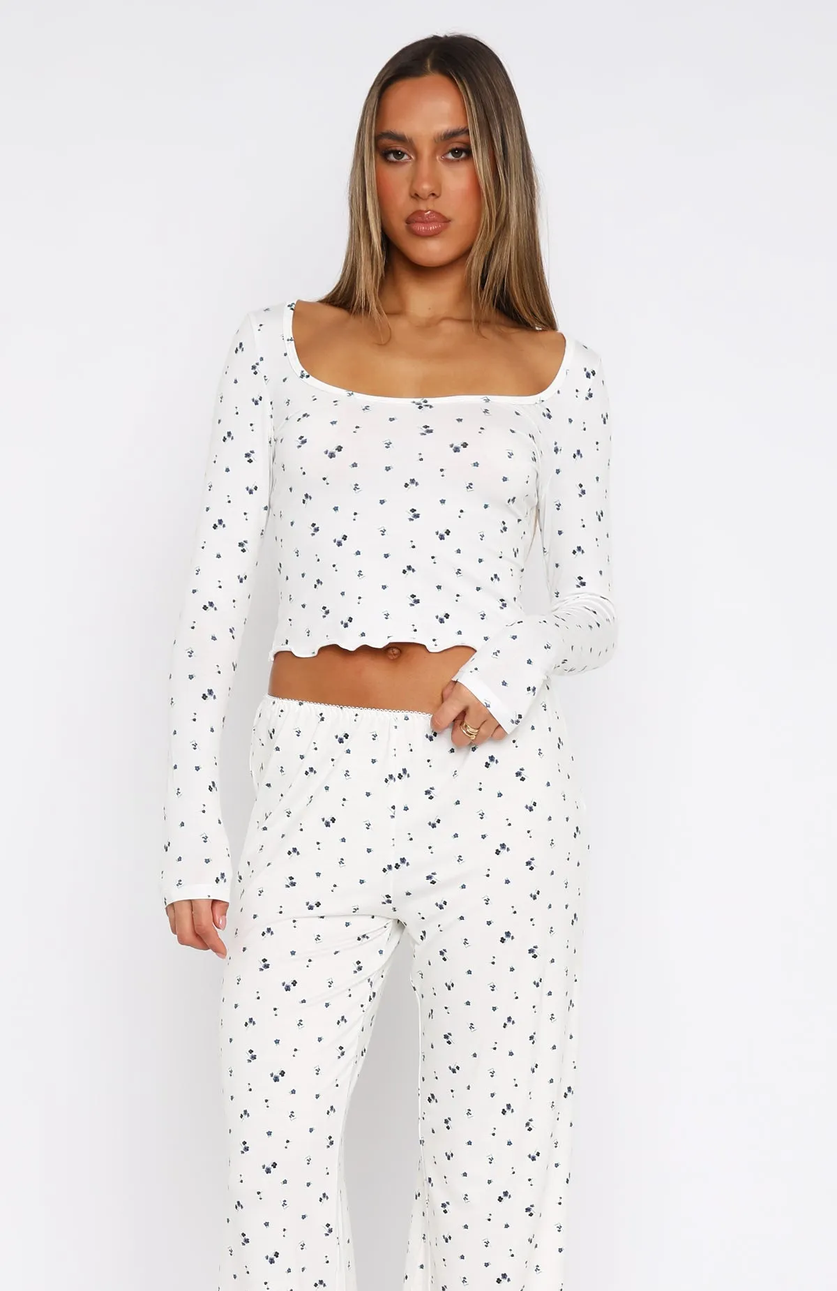 Dreamy Long Sleeve Pyjama Top Ditsy Blues