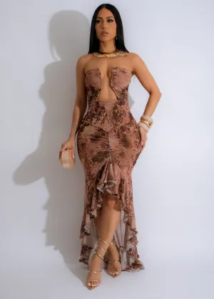 Earthy Elegance Mesh Maxi Dress Brown