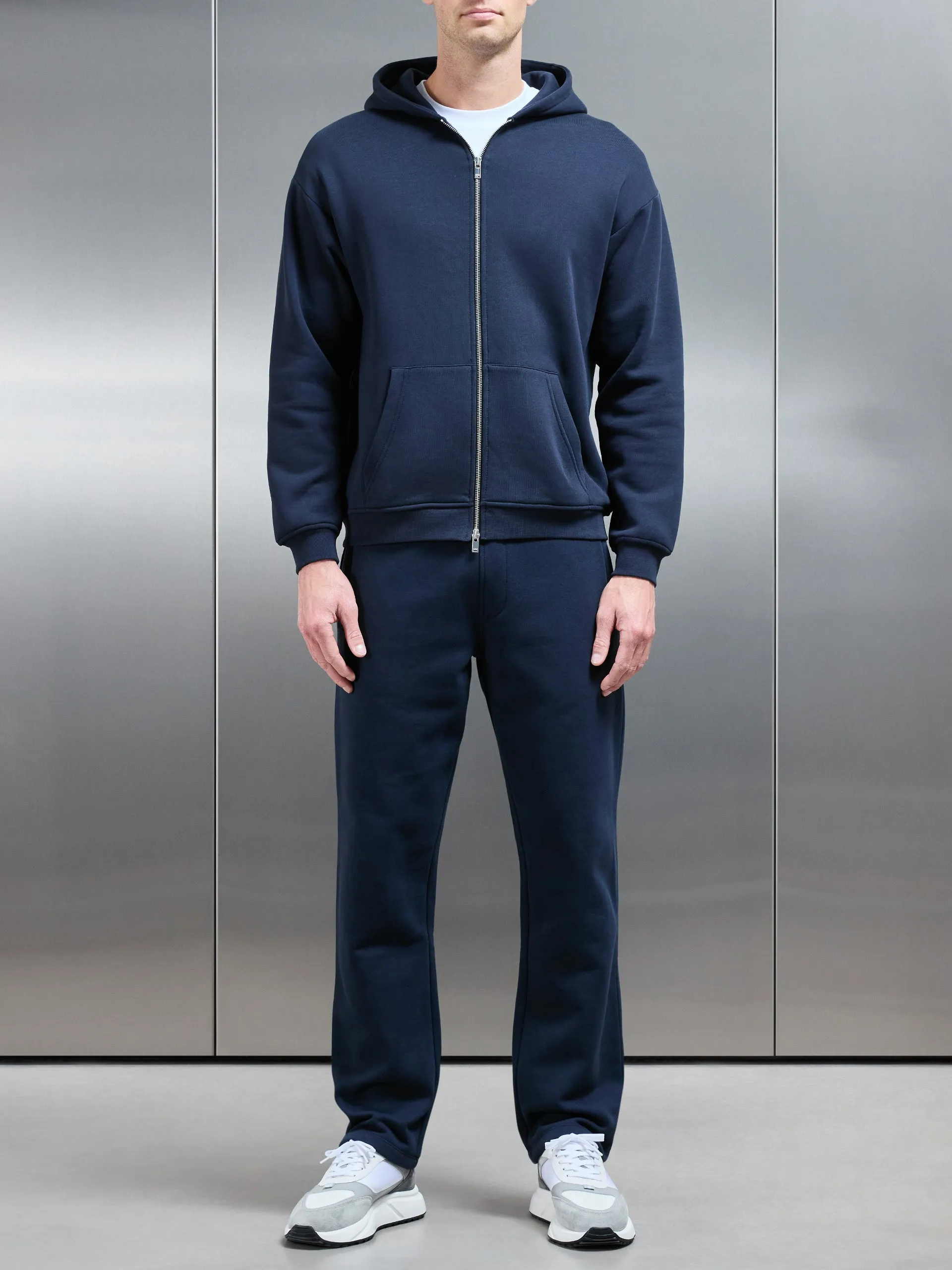 Essential Relaxed Fit Zip Through Hoodie in Navy