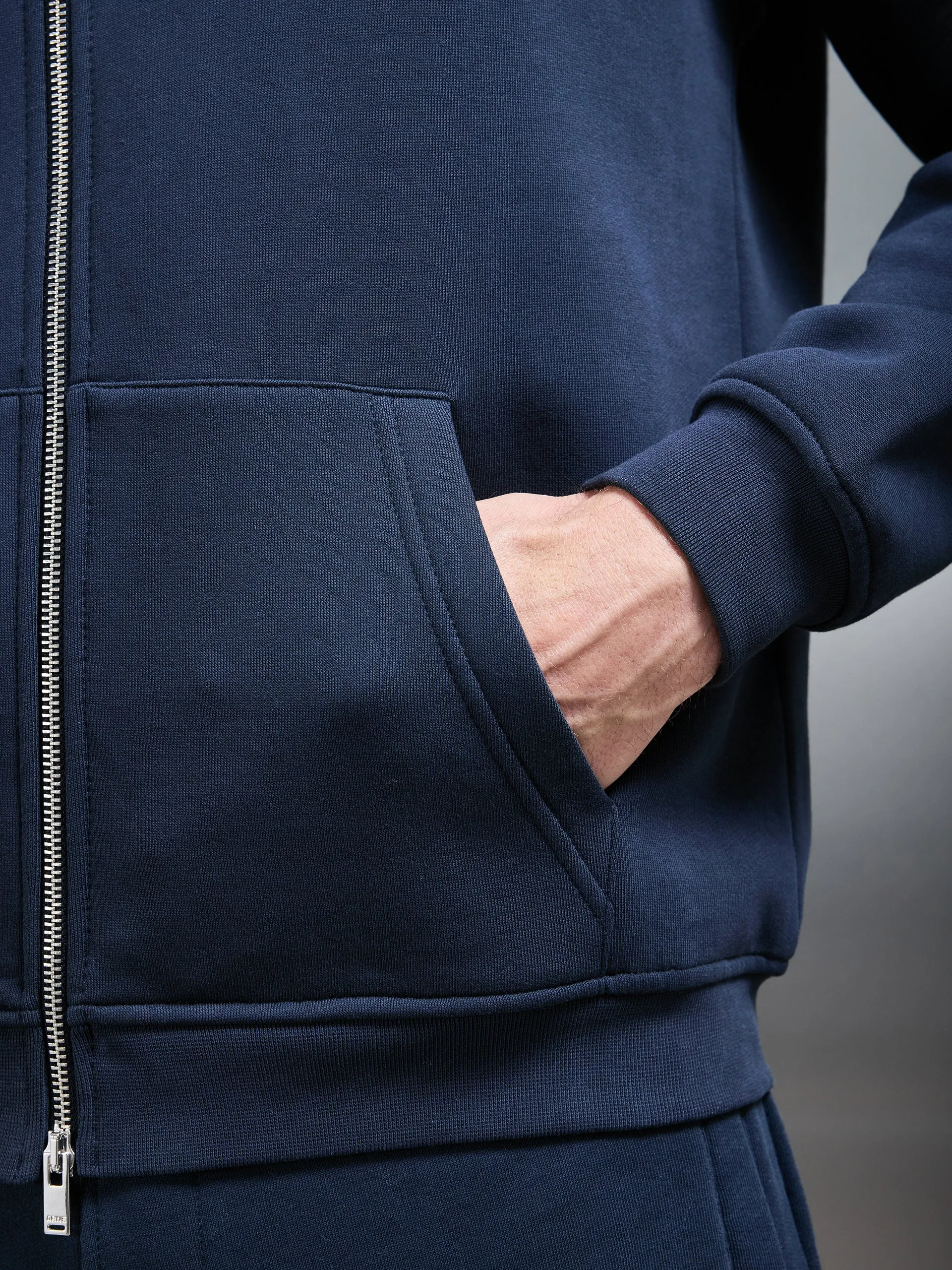 Essential Relaxed Fit Zip Through Hoodie in Navy