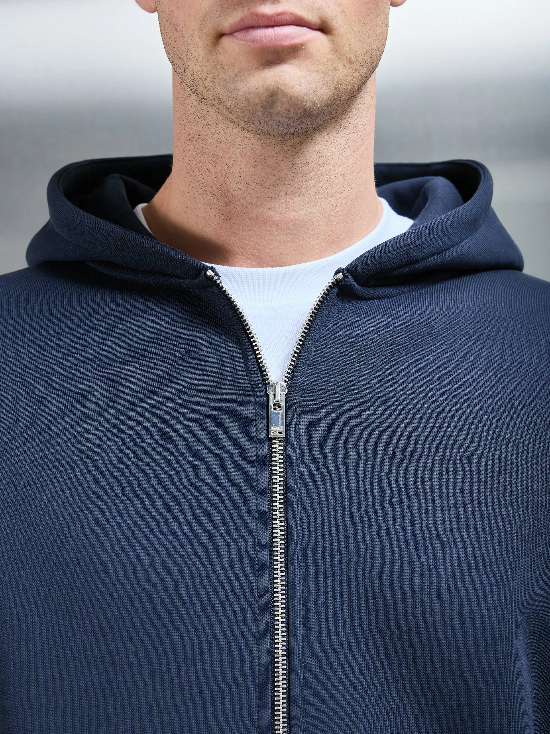 Essential Relaxed Fit Zip Through Hoodie in Navy