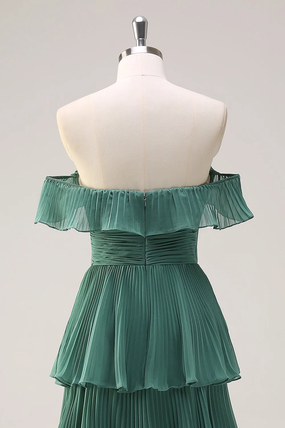 Eucalyptus Tiered A Line Pleated Off the Shoulder Bridesmaid Dress