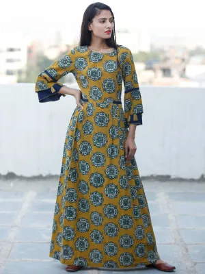 EVENING ELEGANCE - Hand Block Printed Long Cotton Dress - D348F1814