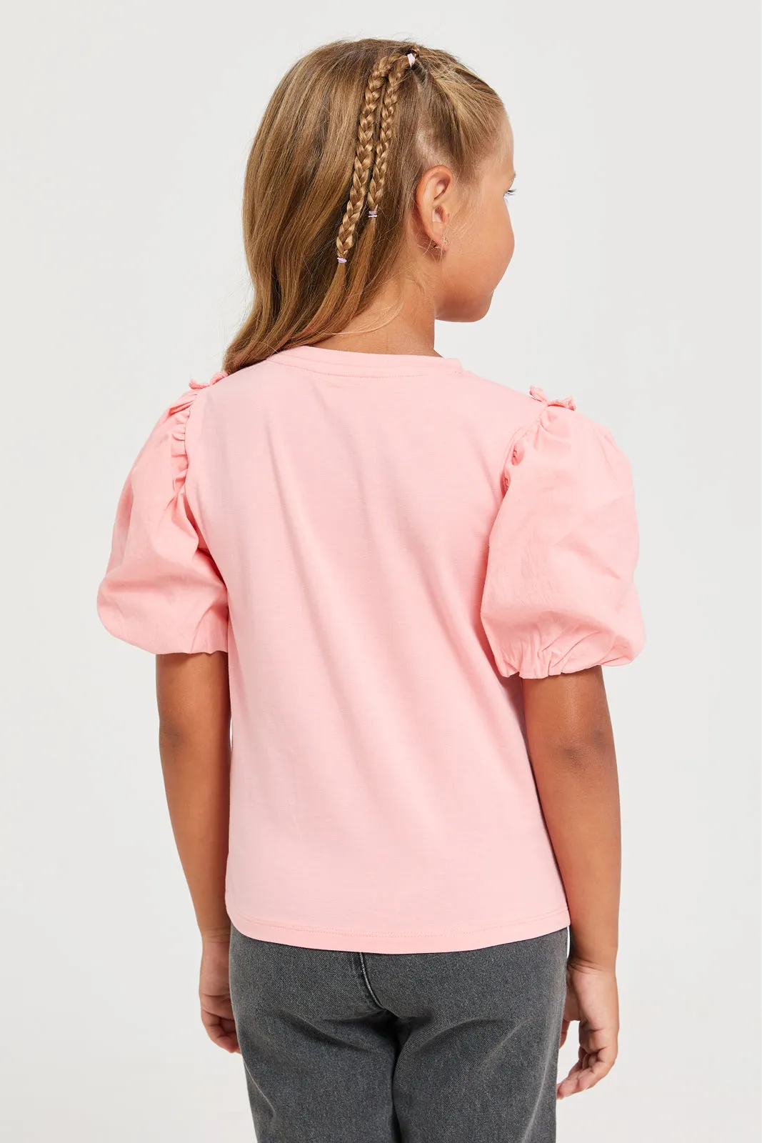 Girls Pink Sequins Embellishment T-Shirt