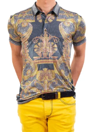 Gold Foil Baroque Print Polo