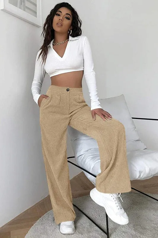 HIGH WAIST CORD WIDE LEG PANTS