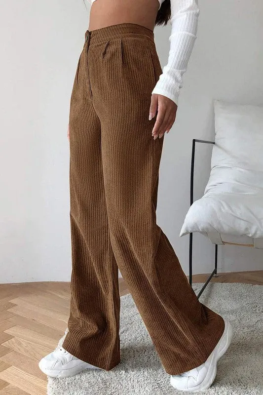 HIGH WAIST CORD WIDE LEG PANTS