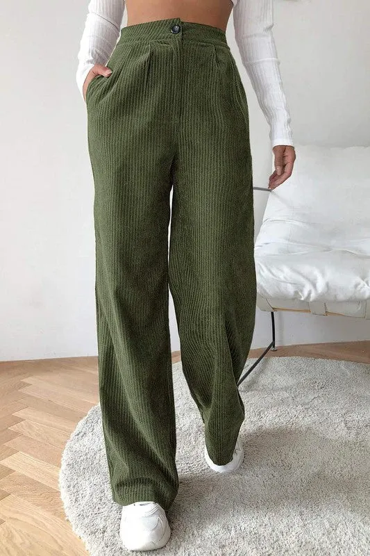 HIGH WAIST CORD WIDE LEG PANTS