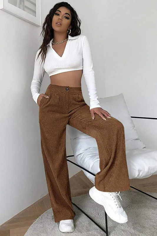 HIGH WAIST CORD WIDE LEG PANTS