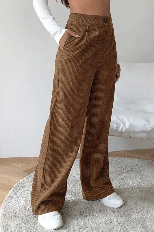 HIGH WAIST CORD WIDE LEG PANTS