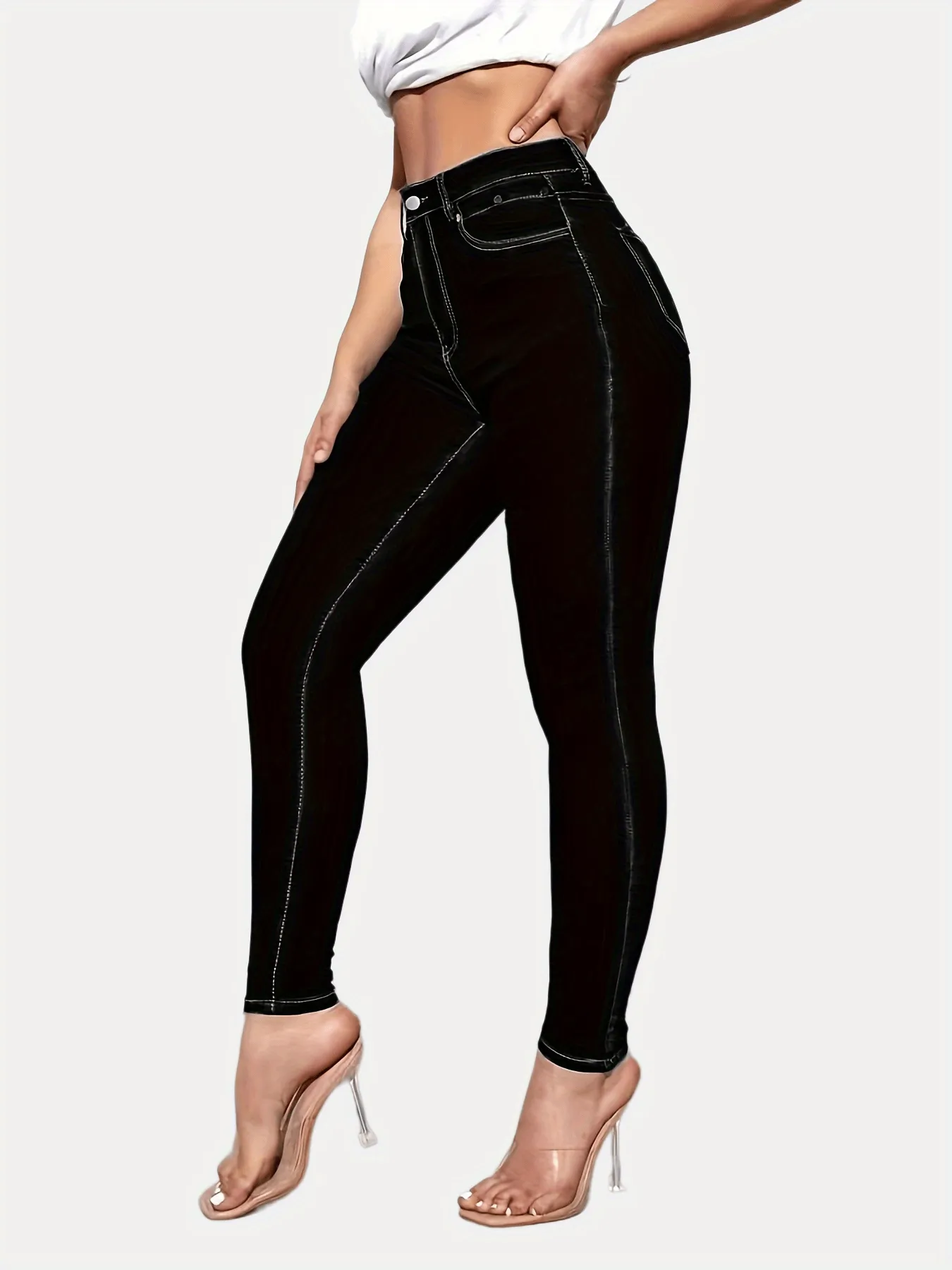 High Waist Stretchy Denim Pants Classic Skinny Jeans for Women