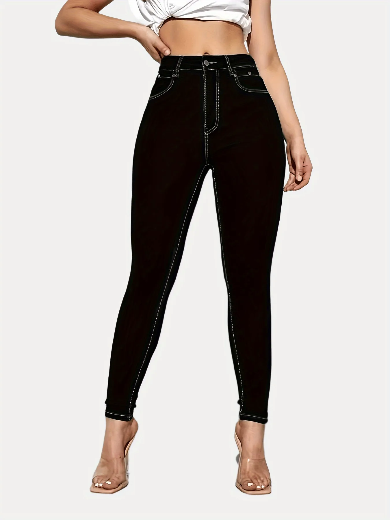 High Waist Stretchy Denim Pants Classic Skinny Jeans for Women