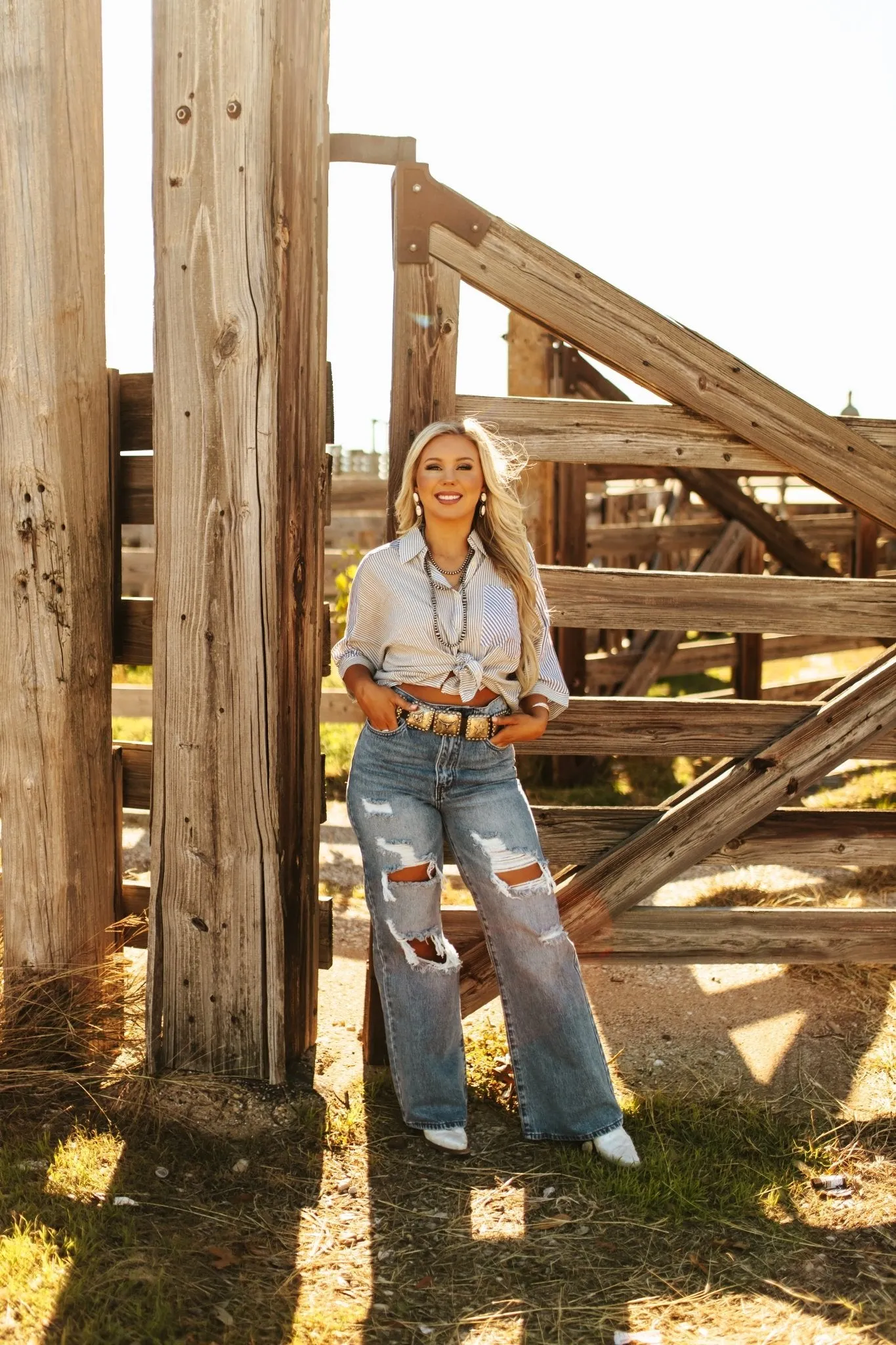 High Waisted Wide Leg Distressed Jean