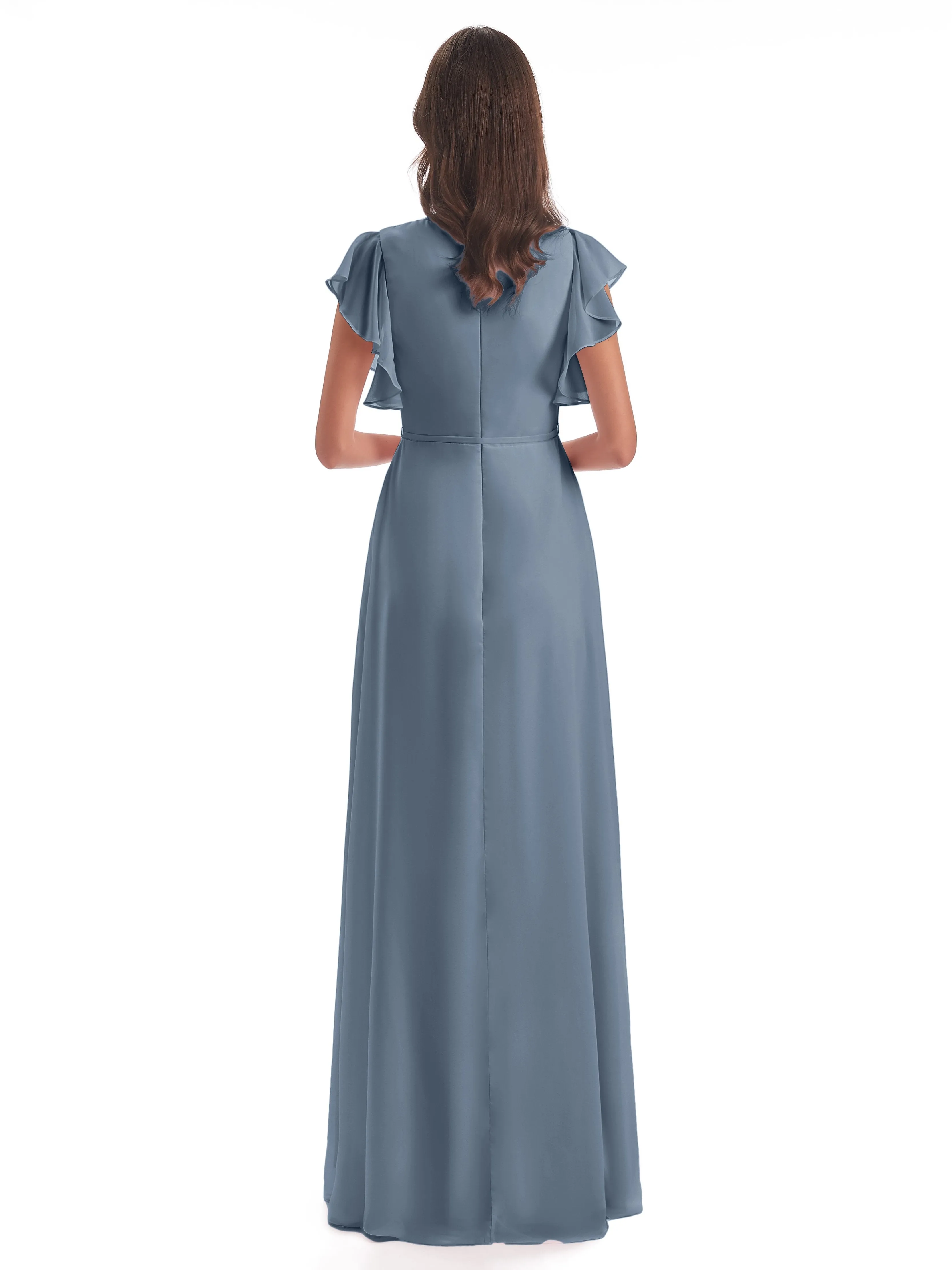 Hope Charming V Neck Long Chiffon Bridesmaid Dresses