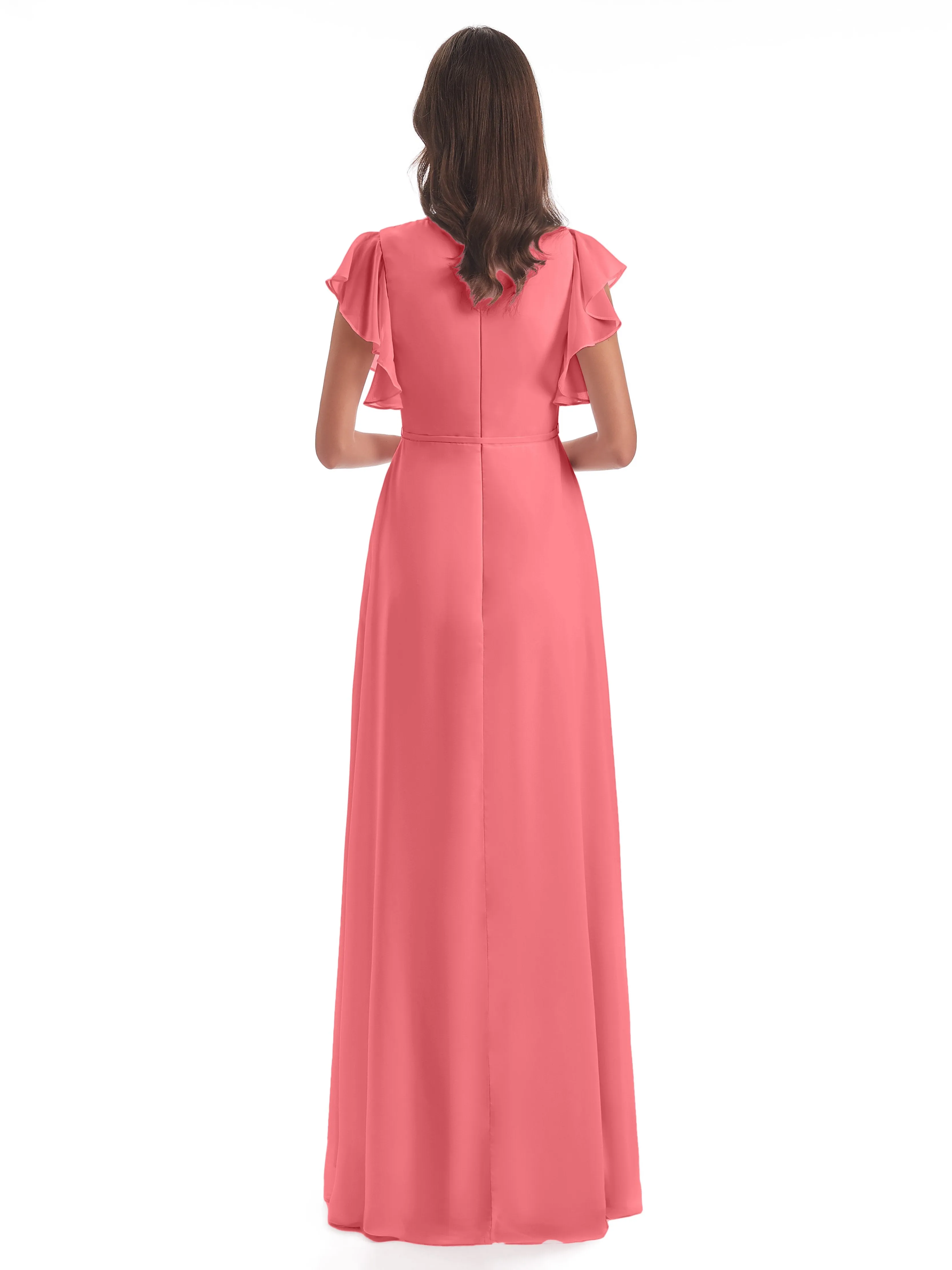 Hope Charming V Neck Long Chiffon Bridesmaid Dresses