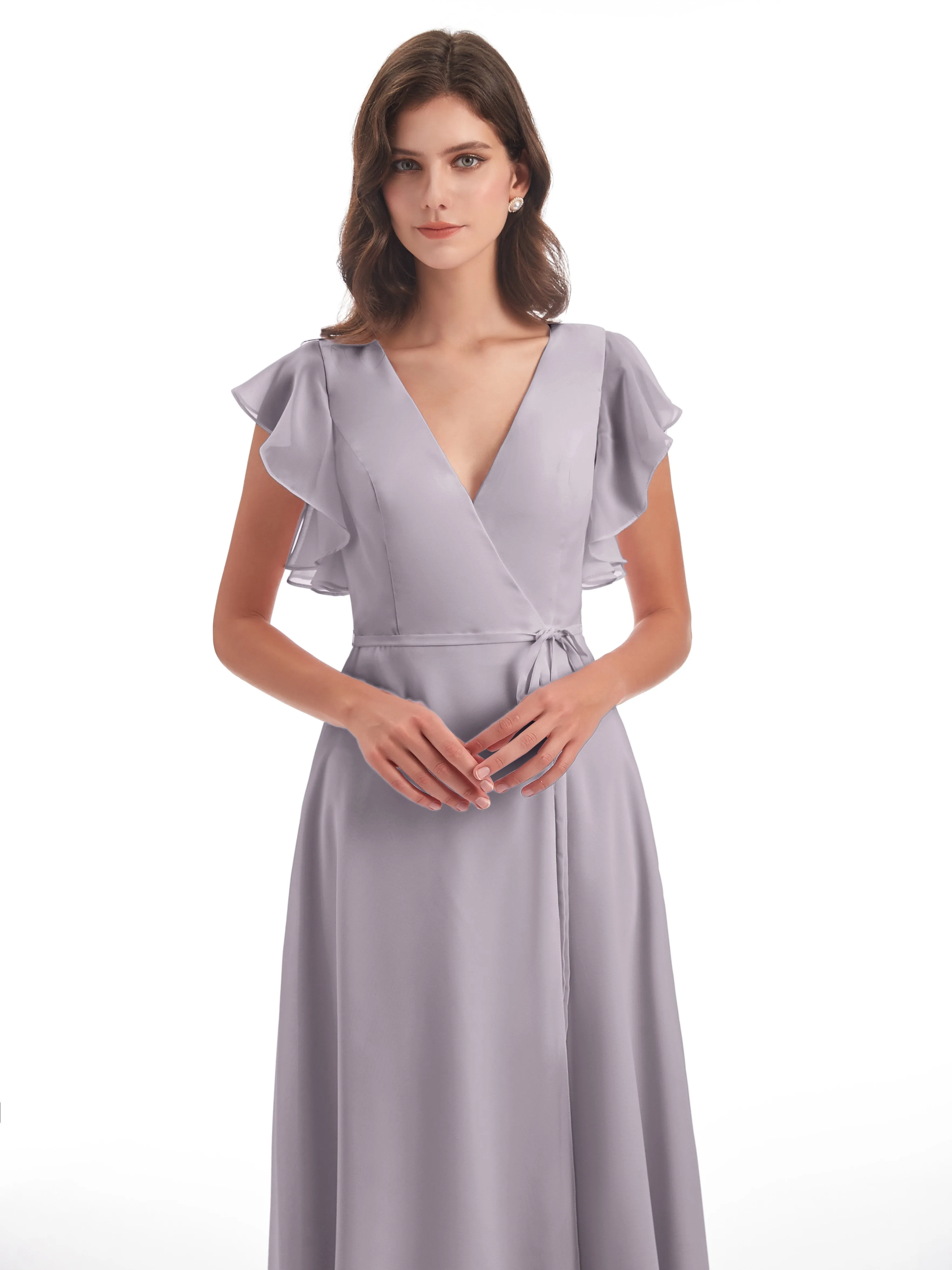 Hope Charming V Neck Long Chiffon Bridesmaid Dresses