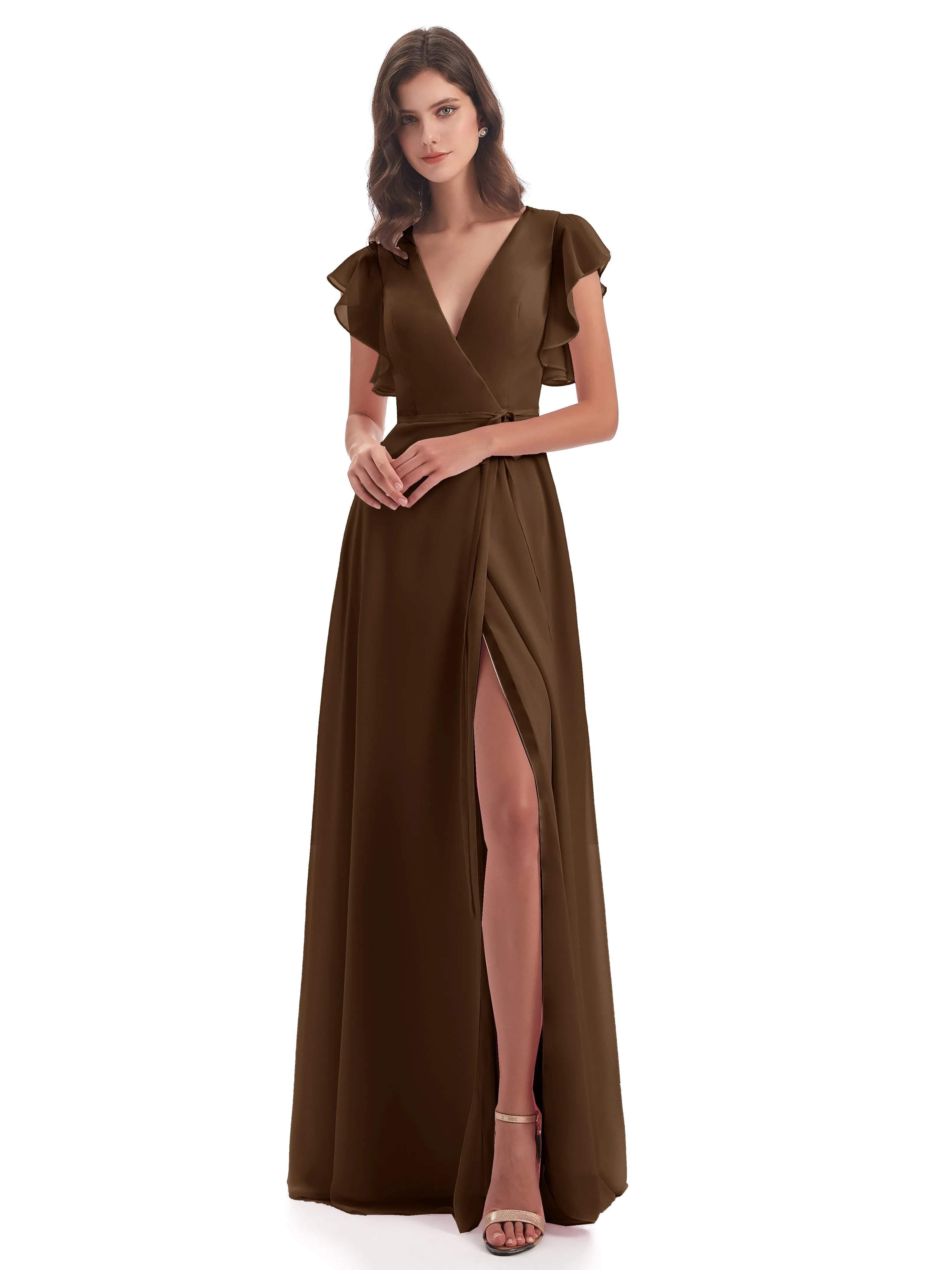 Hope Charming V Neck Long Chiffon Bridesmaid Dresses