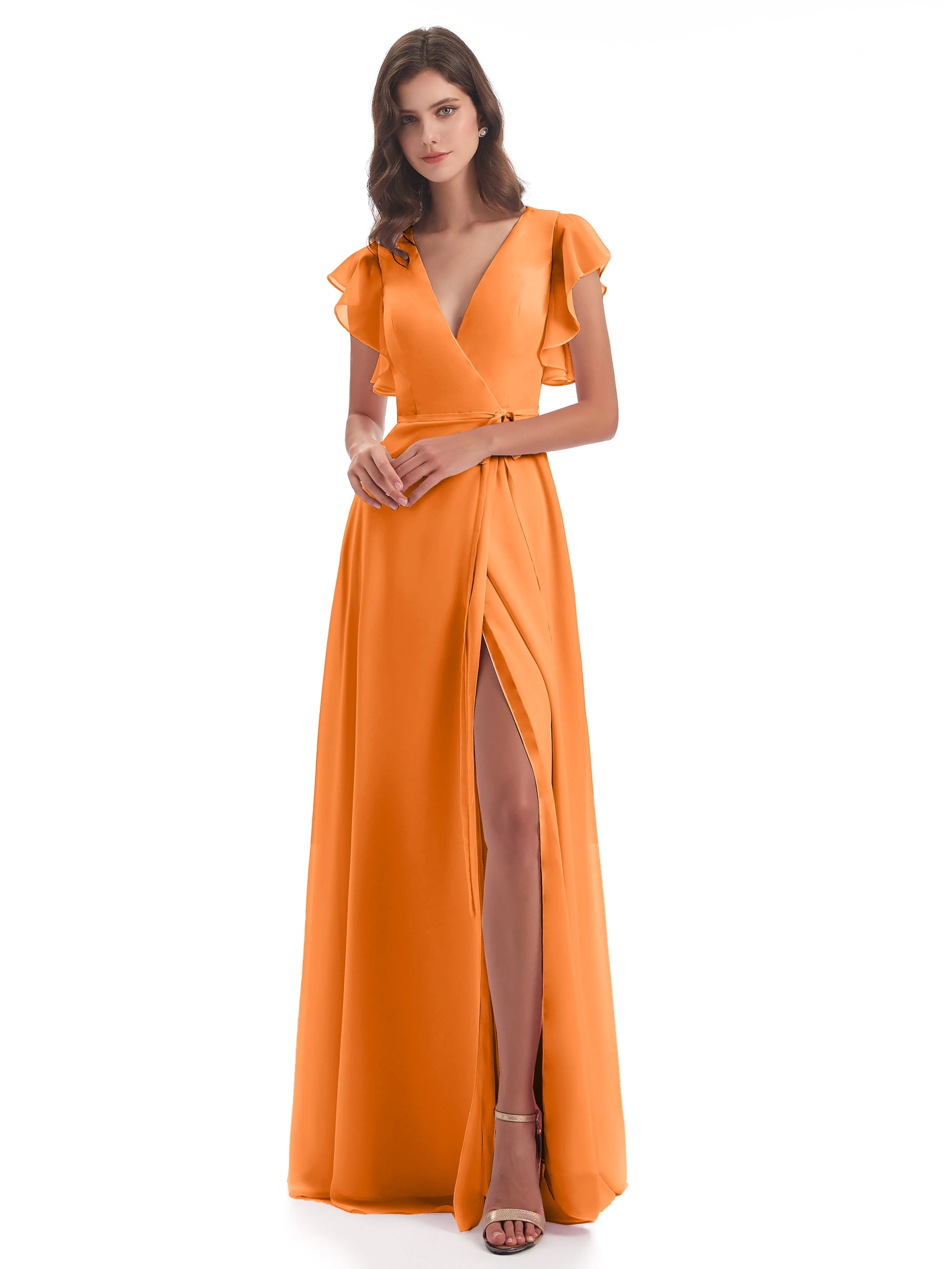 Hope Charming V Neck Long Chiffon Bridesmaid Dresses