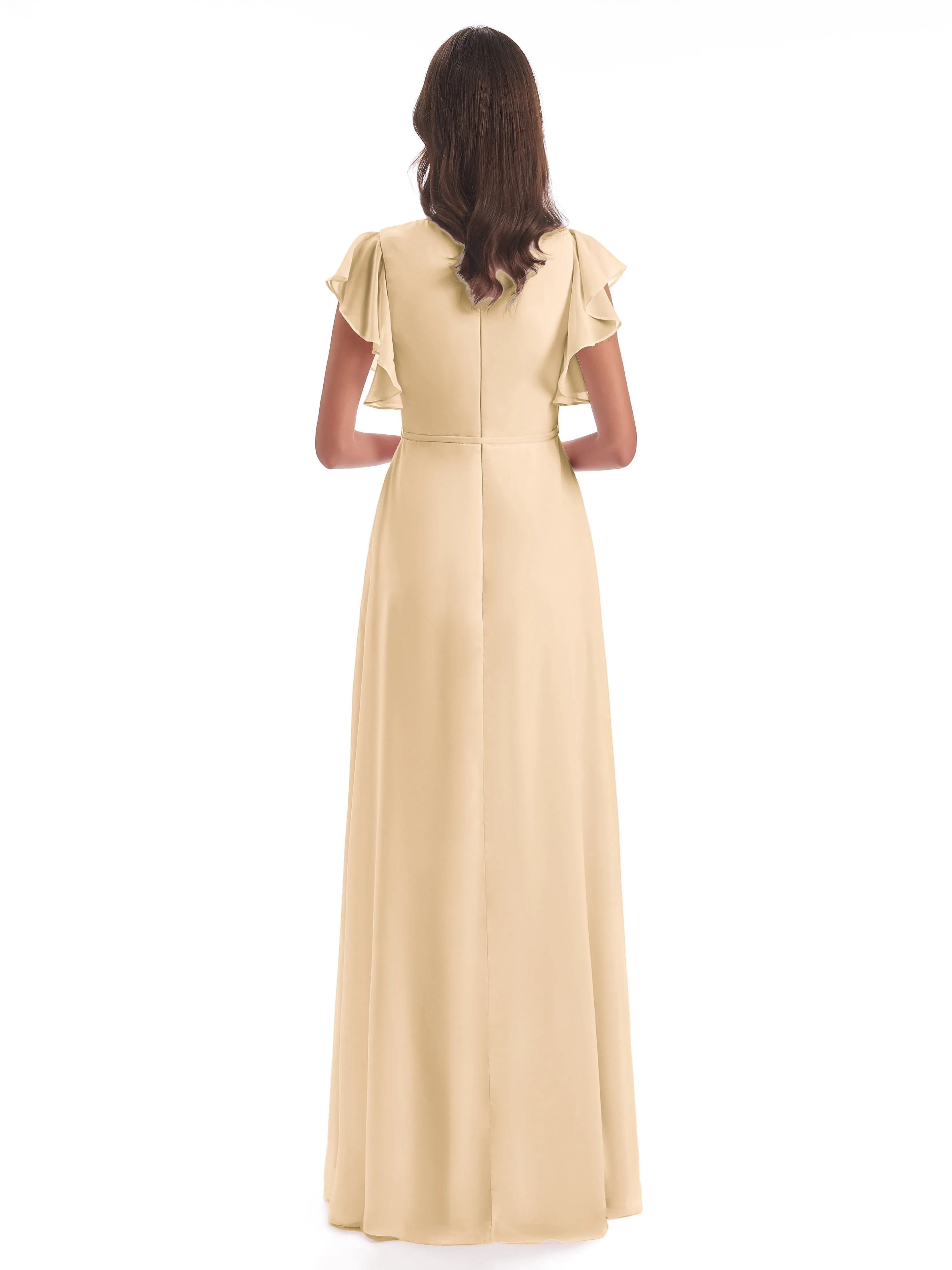 Hope Charming V Neck Long Chiffon Bridesmaid Dresses