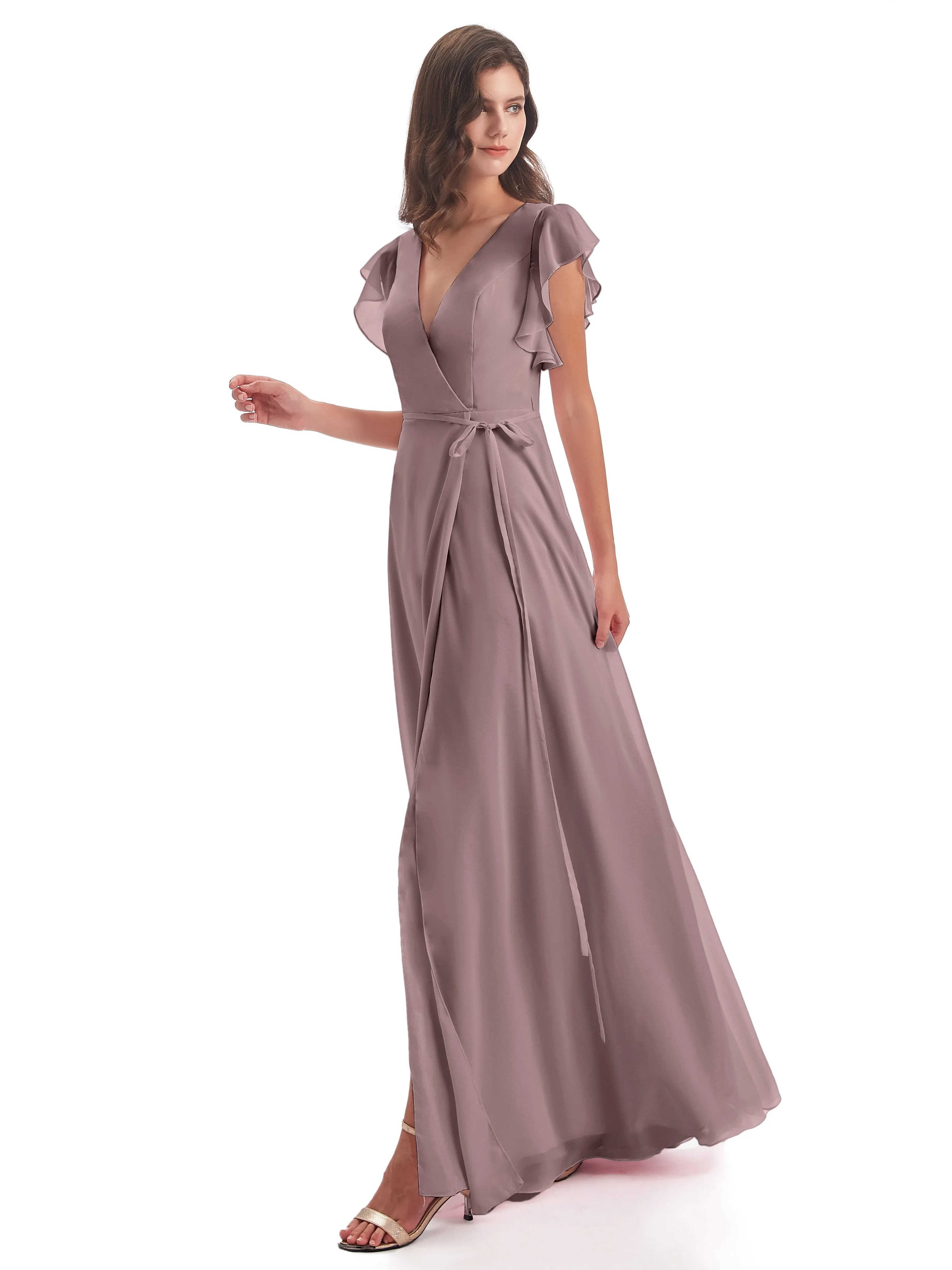 Hope Charming V Neck Long Chiffon Bridesmaid Dresses