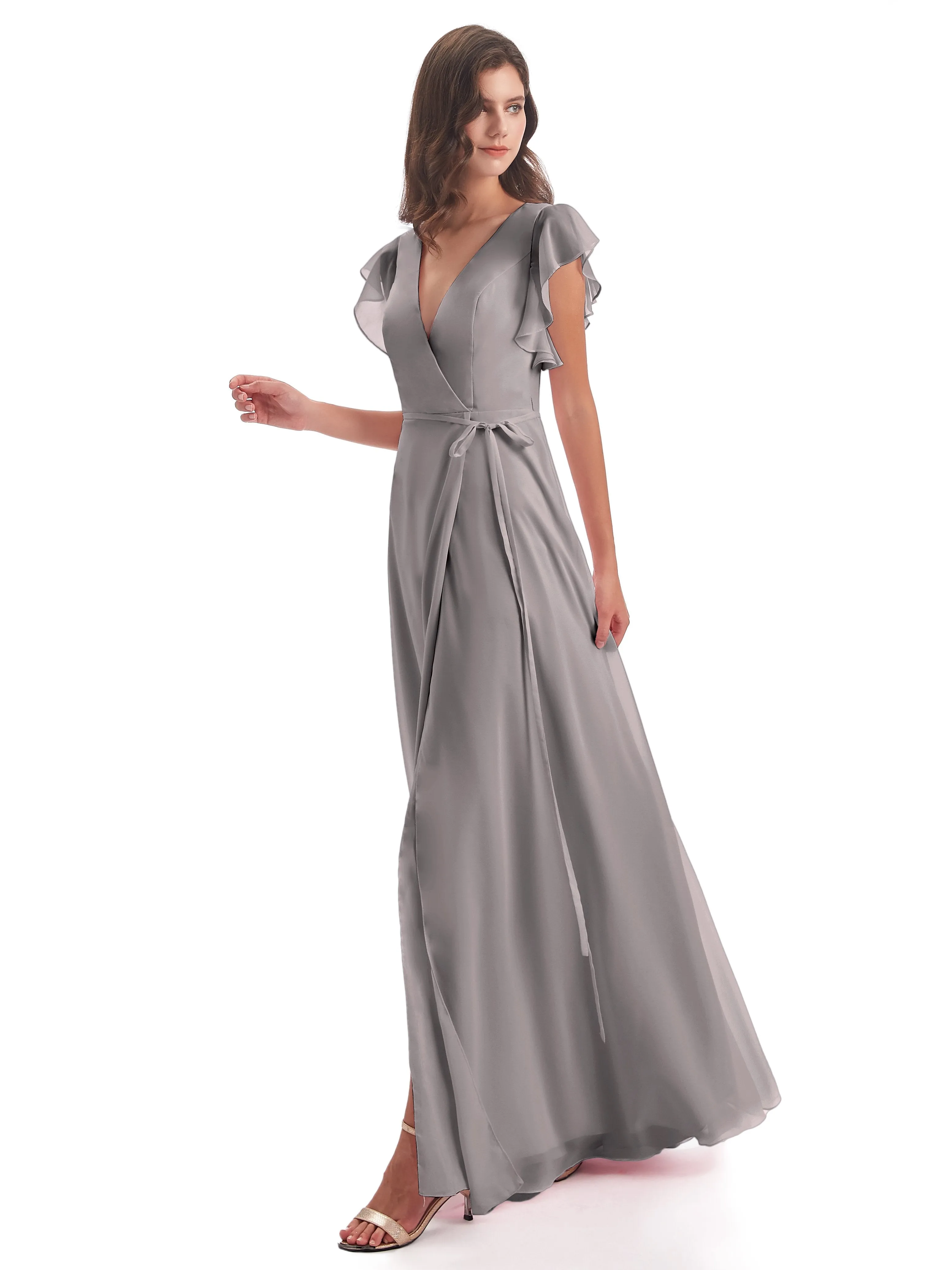 Hope Charming V Neck Long Chiffon Bridesmaid Dresses