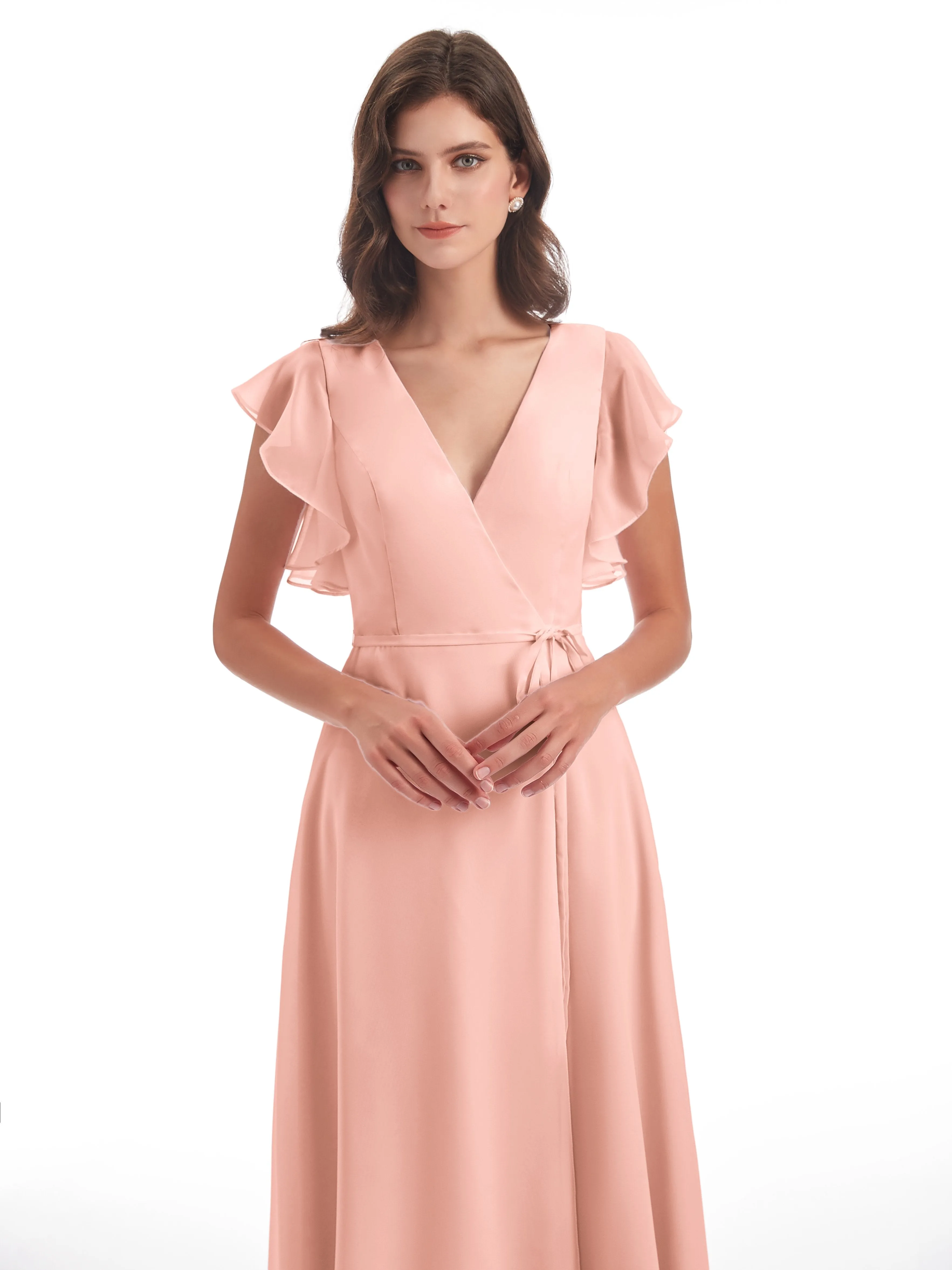 Hope Charming V Neck Long Chiffon Bridesmaid Dresses