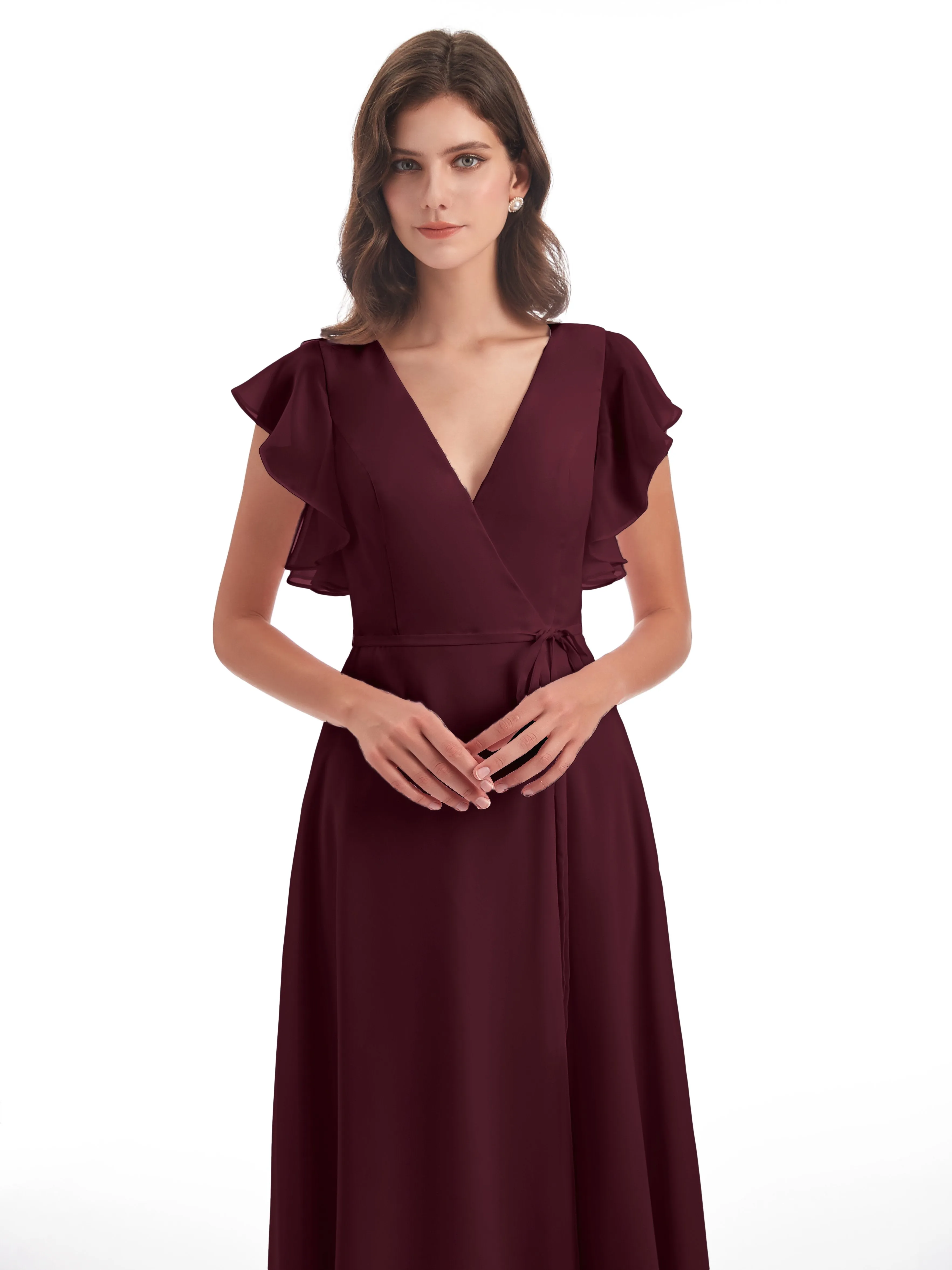 Hope Charming V Neck Long Chiffon Bridesmaid Dresses