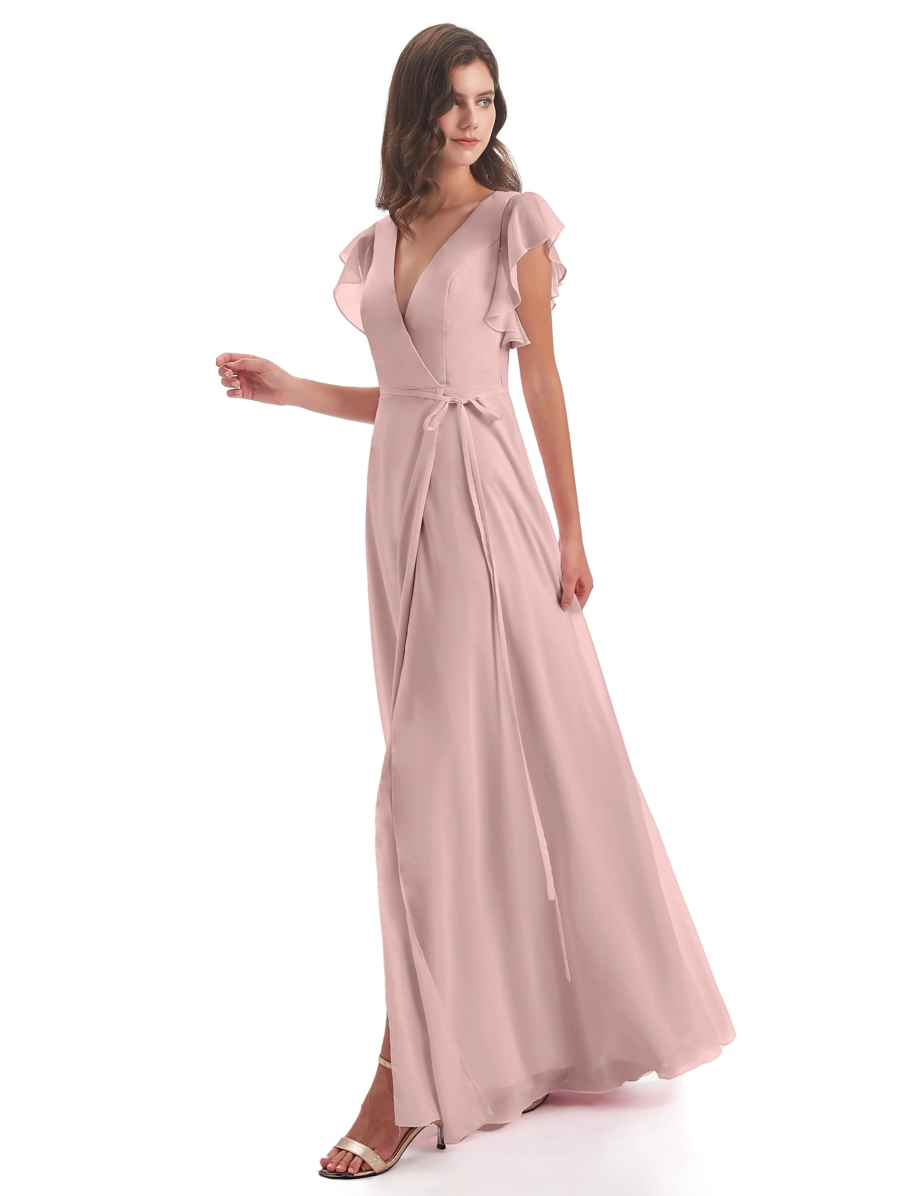 Hope Charming V Neck Long Chiffon Bridesmaid Dresses