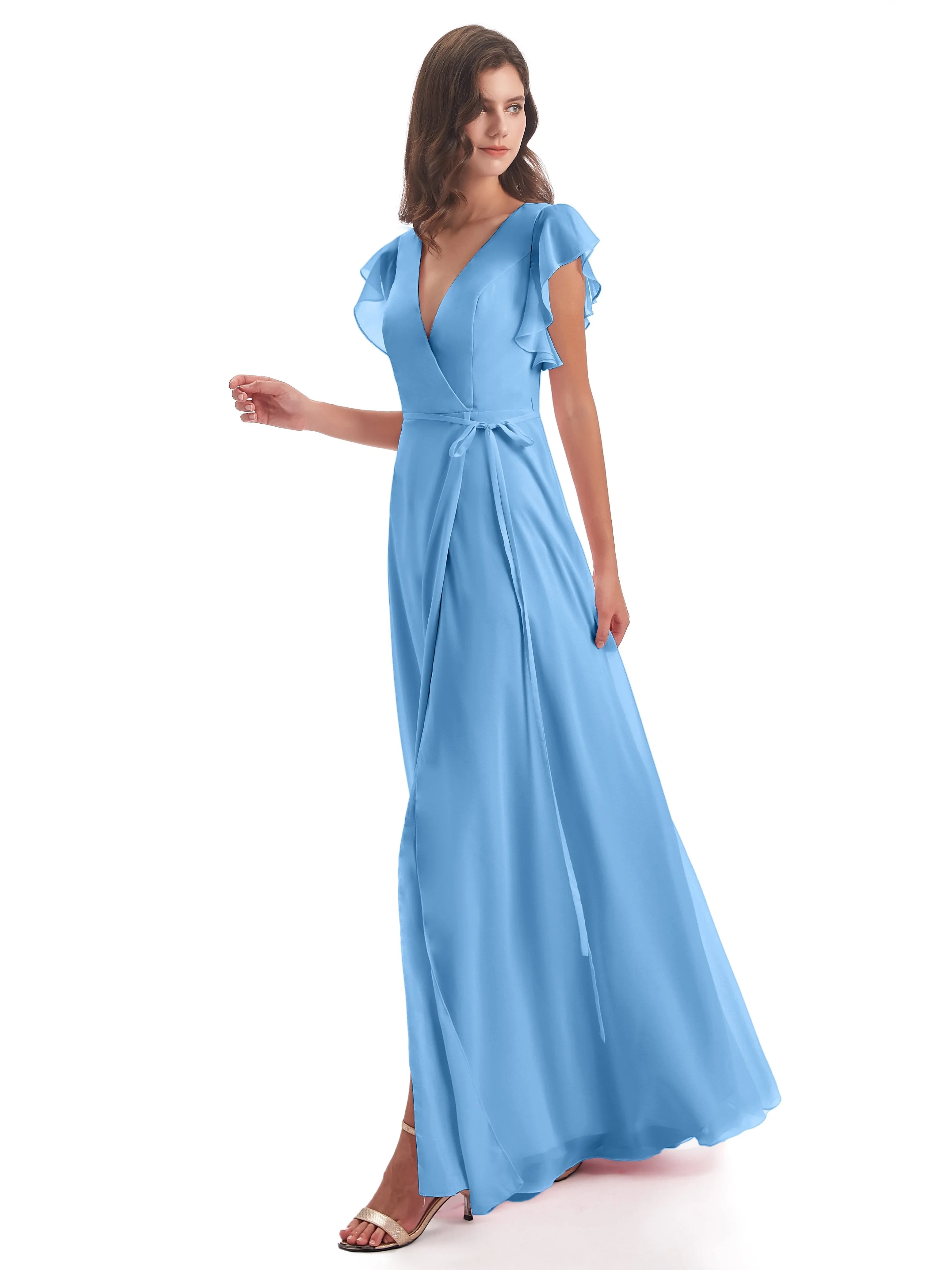 Hope Charming V Neck Long Chiffon Bridesmaid Dresses