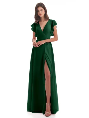 Hope Charming V Neck Long Chiffon Bridesmaid Dresses