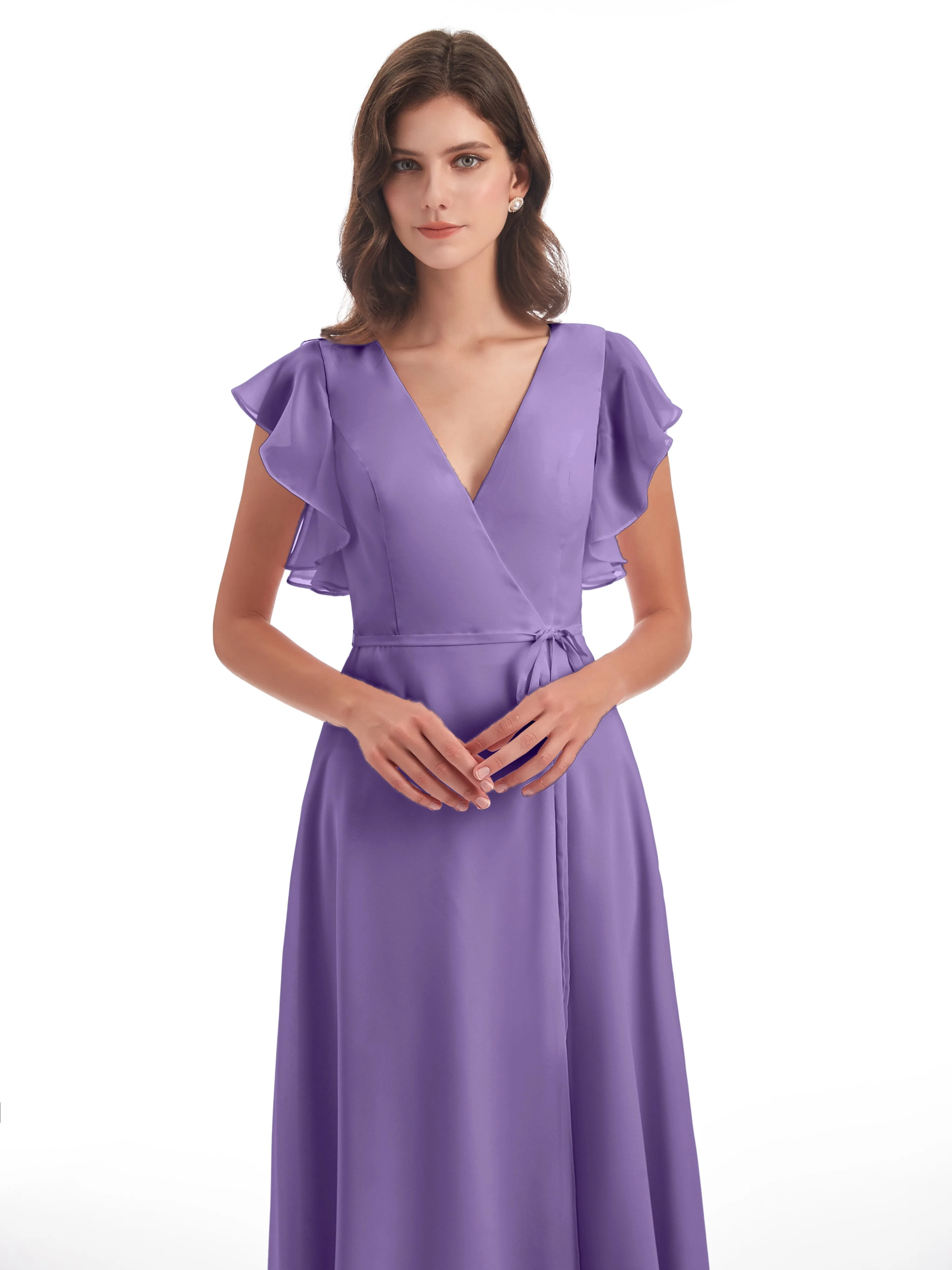 Hope Charming V Neck Long Chiffon Bridesmaid Dresses